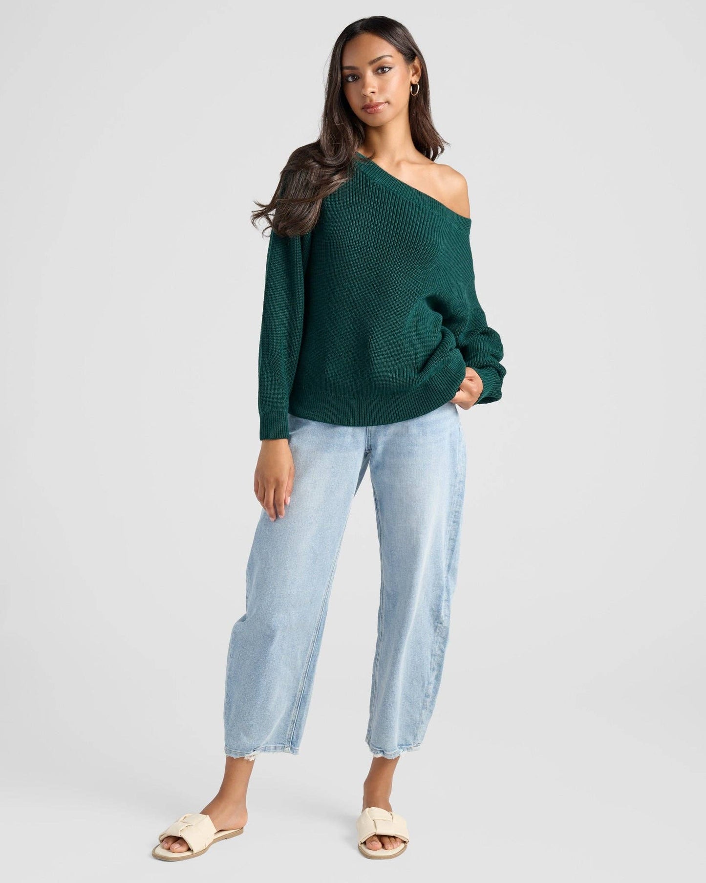 Coastal One Shoulder Sweater • Hunter Green • Small
