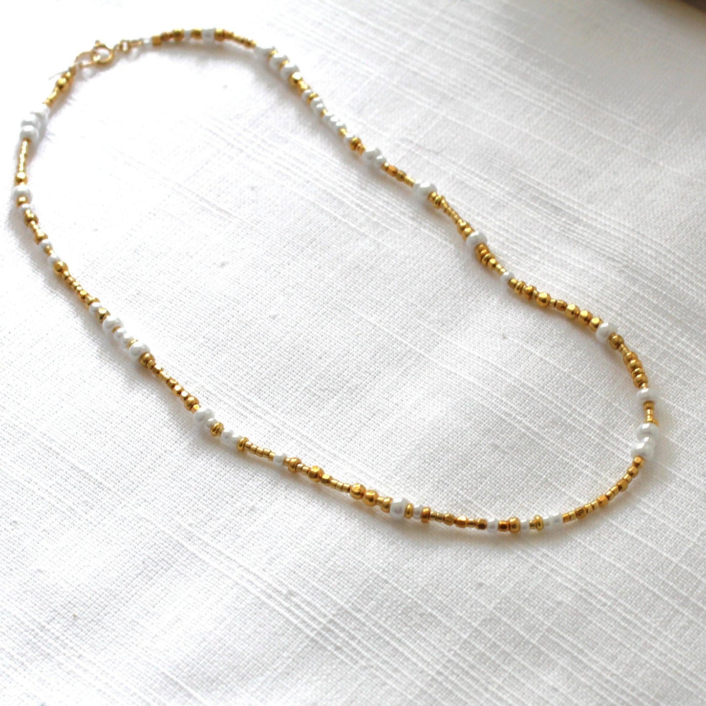 The Silver Wren • Gold & Pearl Unity Seed Bead Necklace