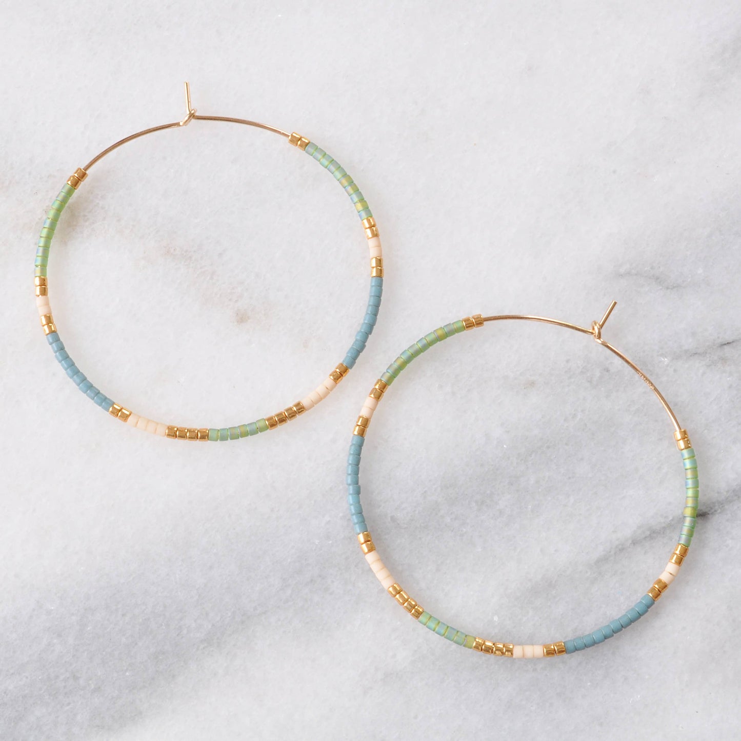 Beaded Hoop Earrings • 14K Gold Fill • Seamless • Muted