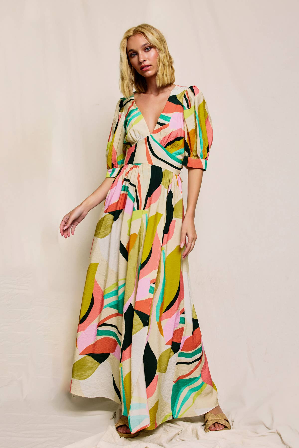 Surplice Slit Maxi Dress Colorful Mod Print