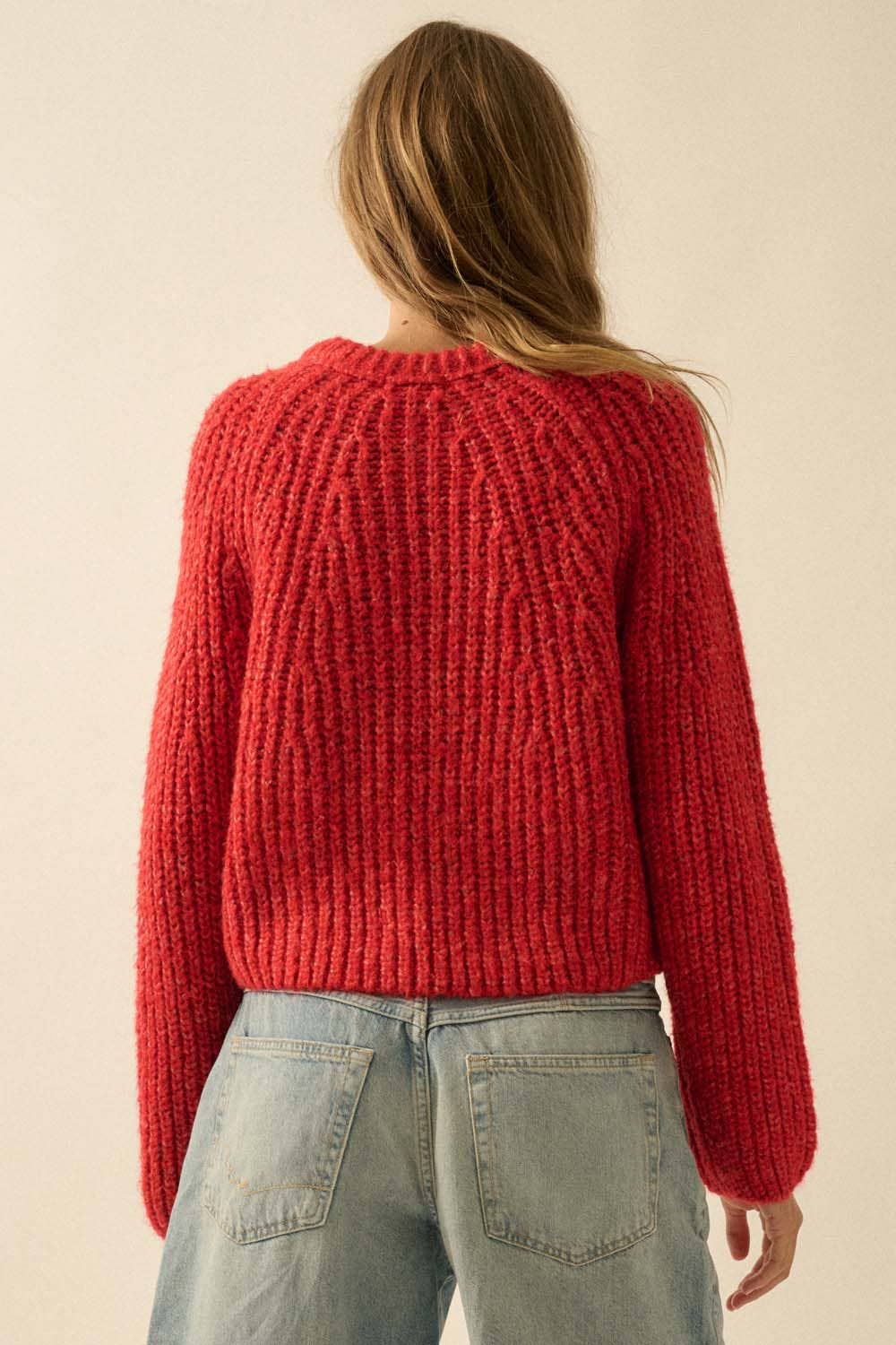 Crop Cardigan Sweater • Red Orange Confetti