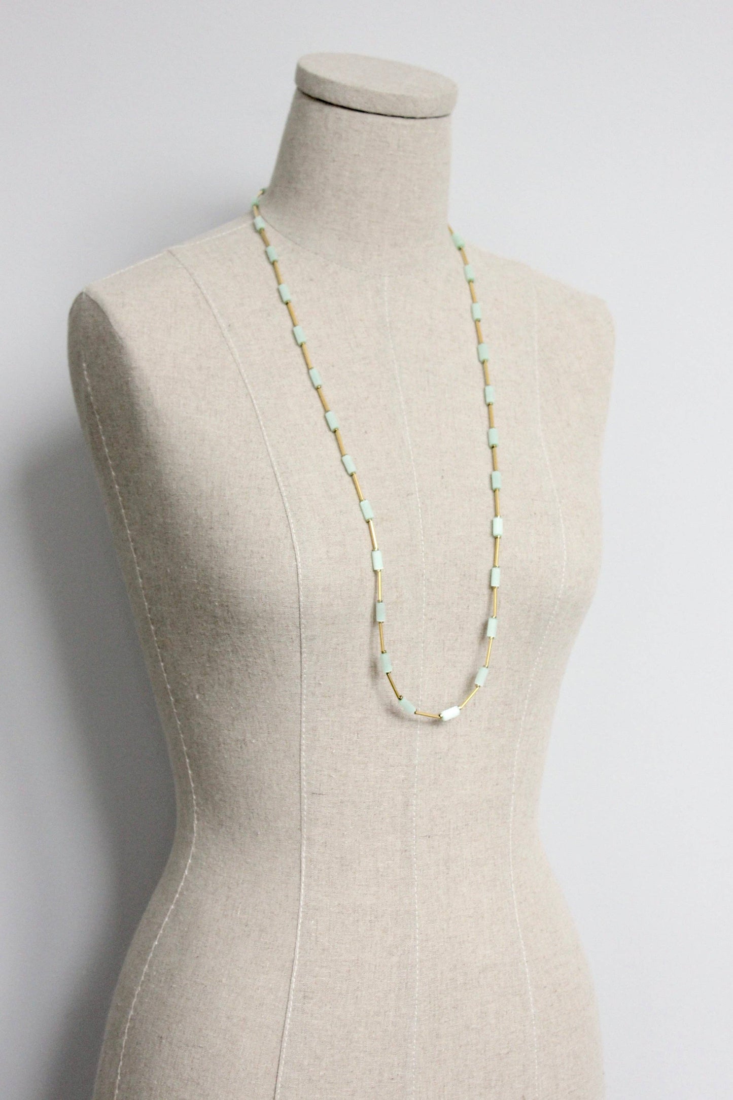 Long Beaded Necklace Mint & Brass