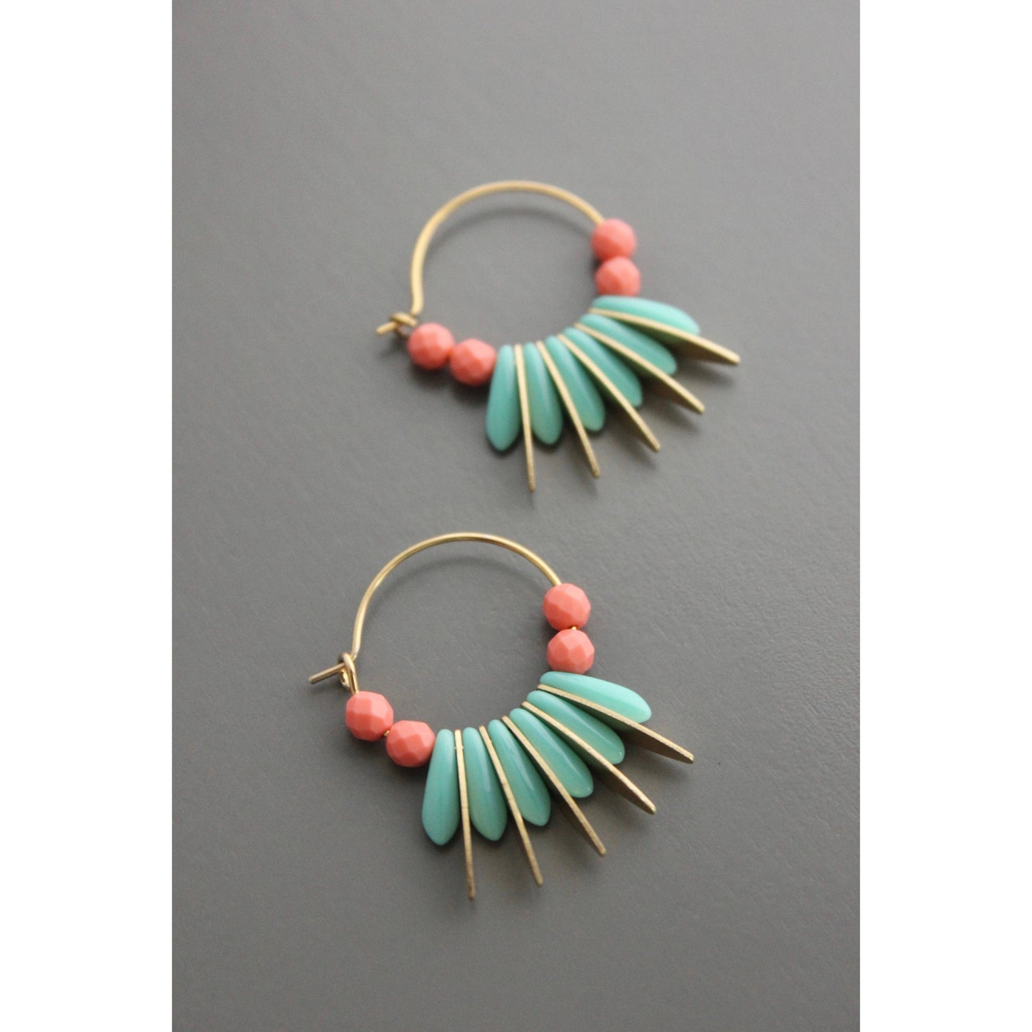 David Aubrey • Small Bead Hoop Earrings • Turquoise Coral Glass