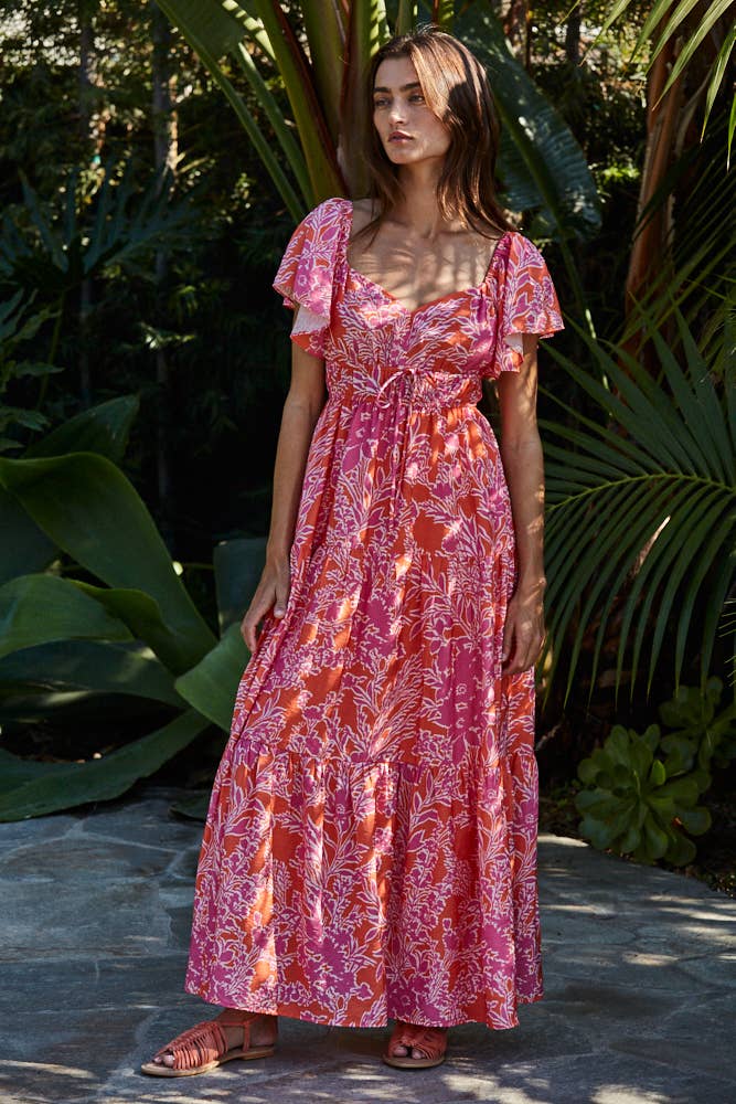 Floral Sweetheart Maxi Dress • Orange & Pink