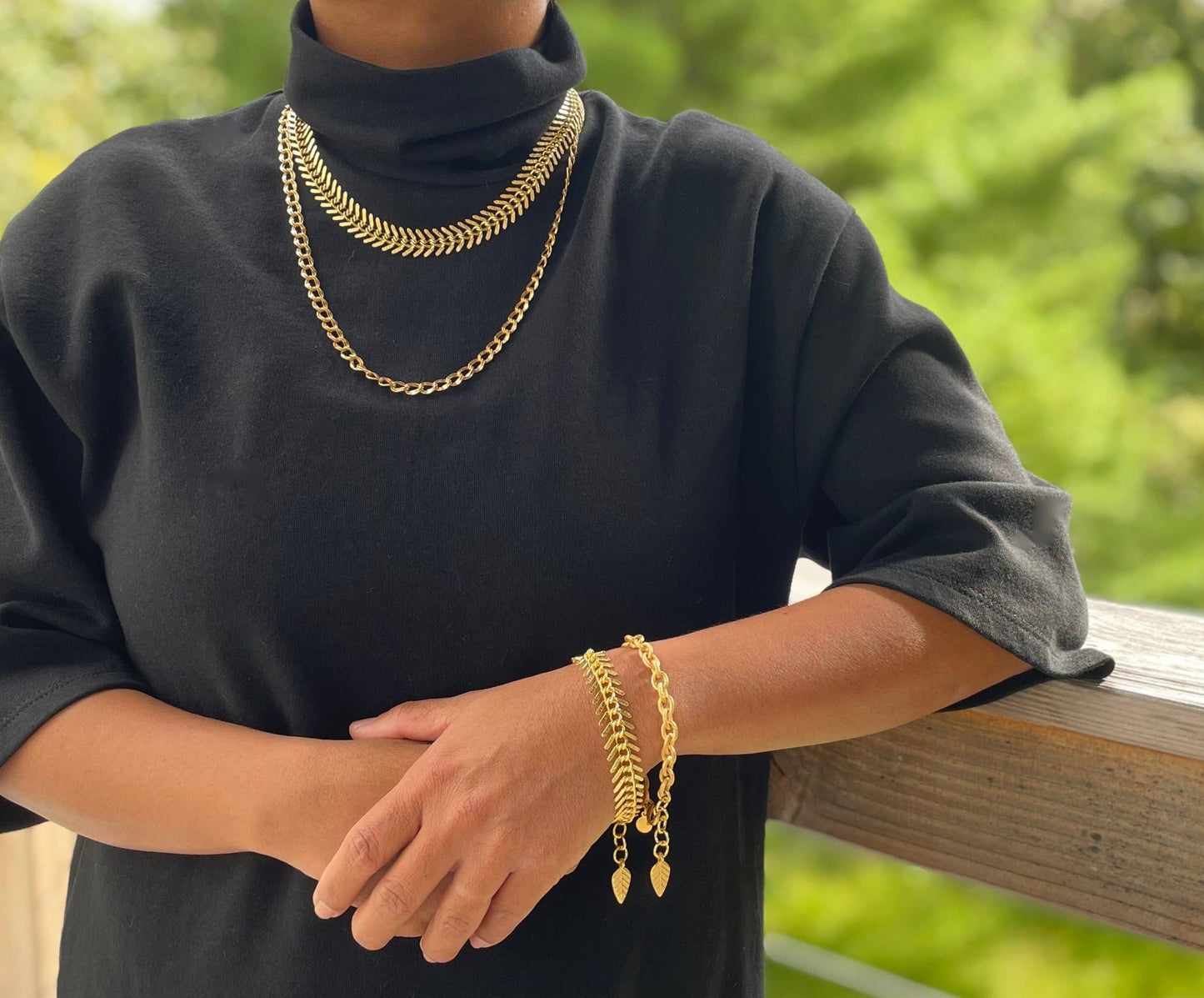 Fish Bone Chain Bracelet Plated Gold