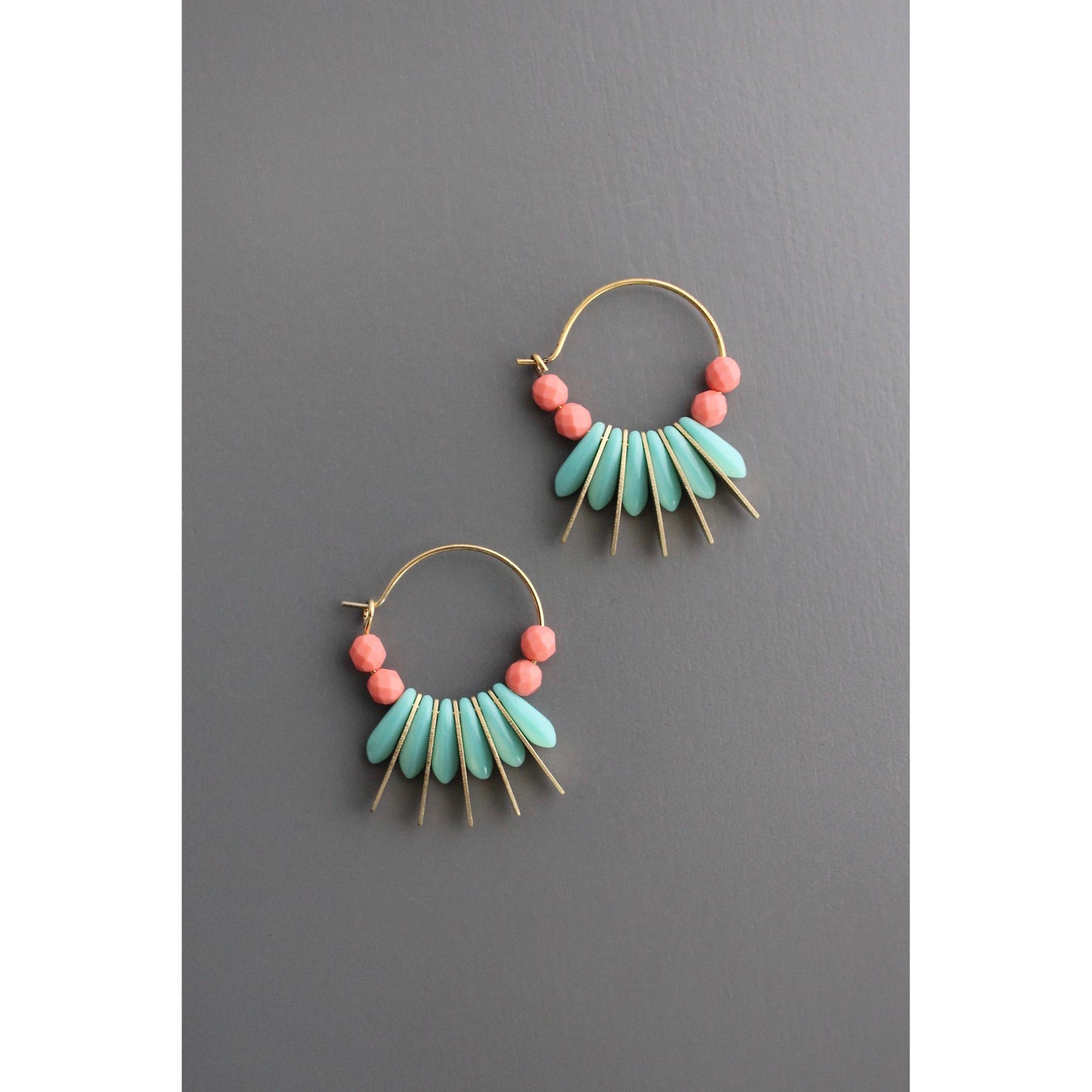David Aubrey • Small Bead Hoop Earrings • Turquoise Coral Glass