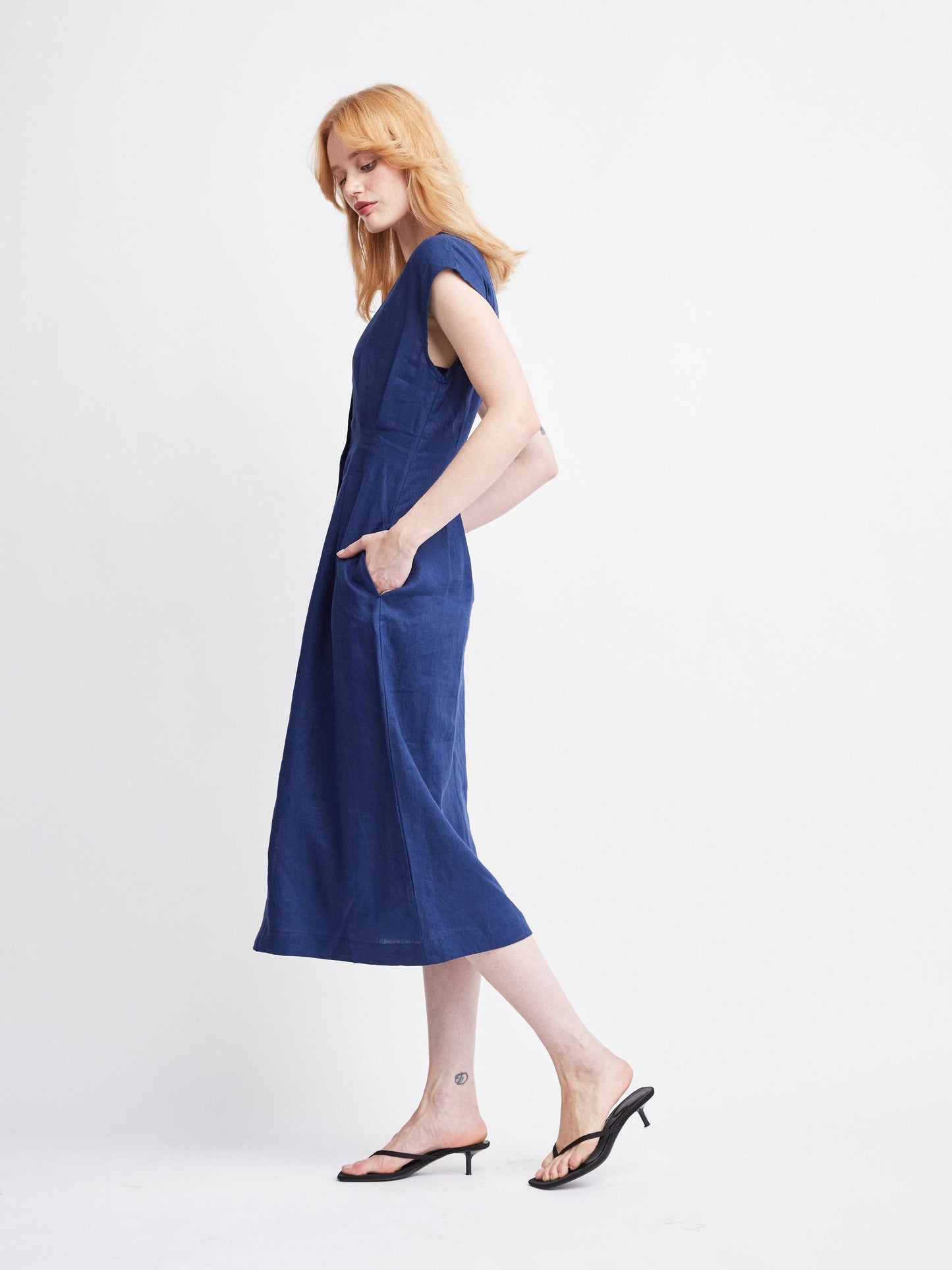 Self Contrast • Jamila Midi Dress • Navy