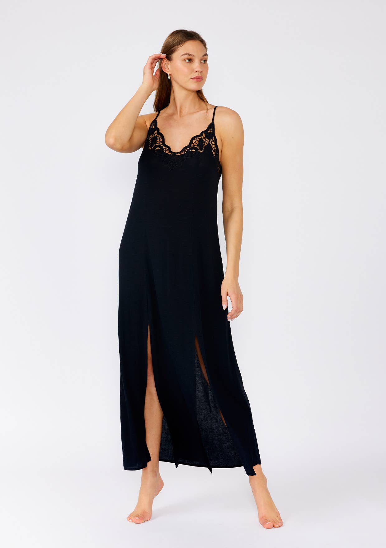 Battenburg Lace Trim Maxi Dress • Black