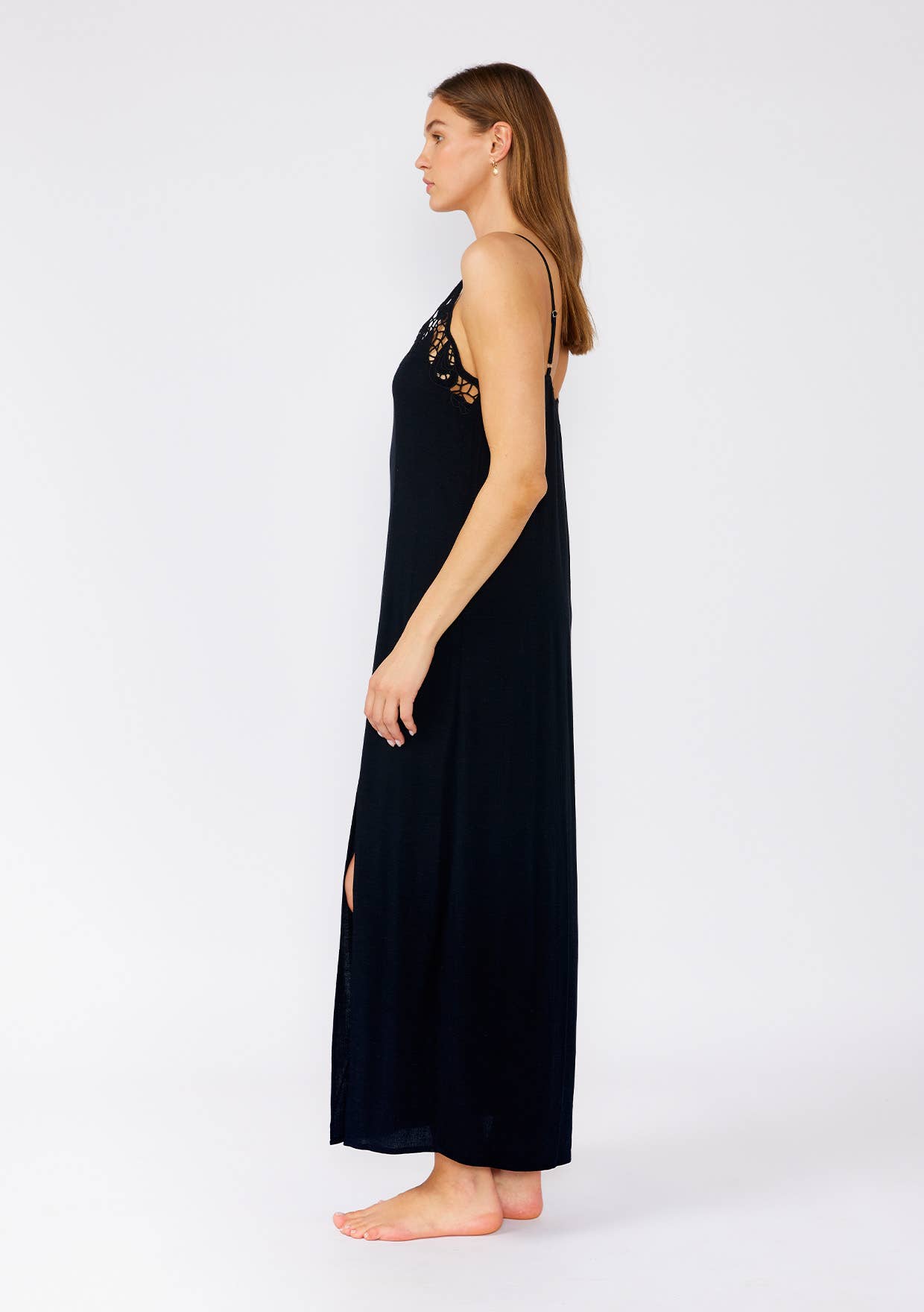 Battenburg Lace Trim Maxi Dress • Black