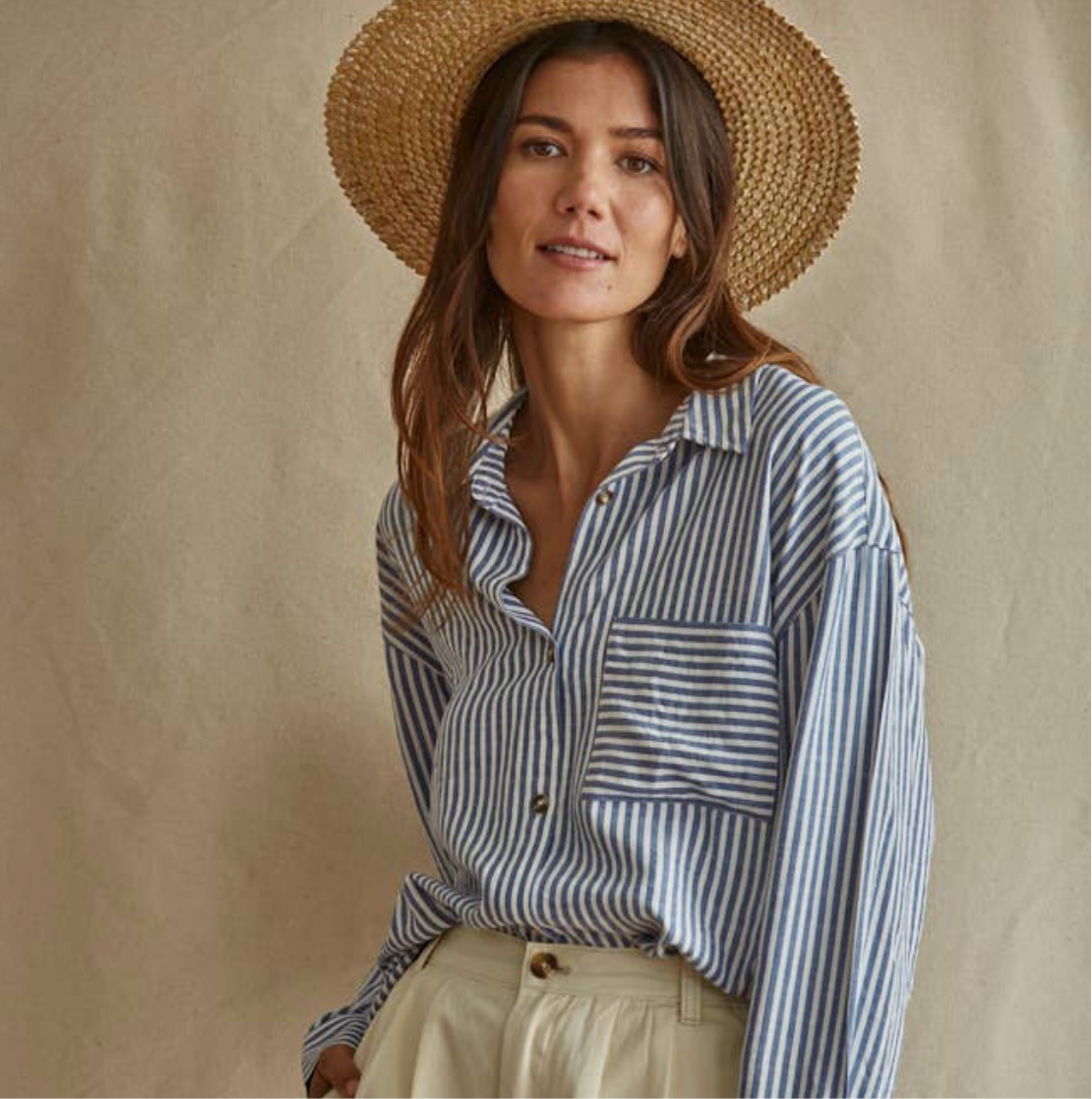 Vincent Stripe Button Down Blouse • Blue & White