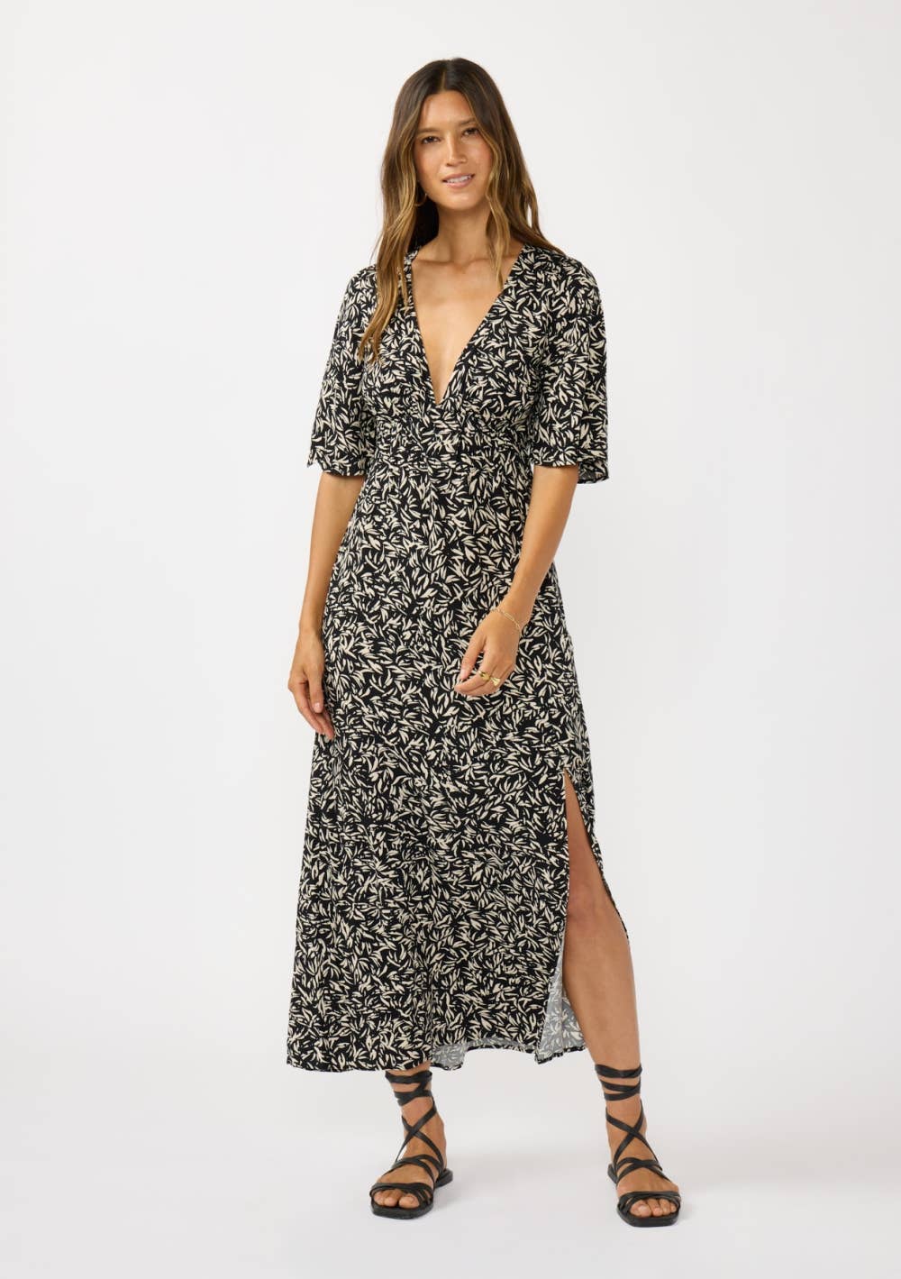 Floral Empire Waist Maxi Dress • Black