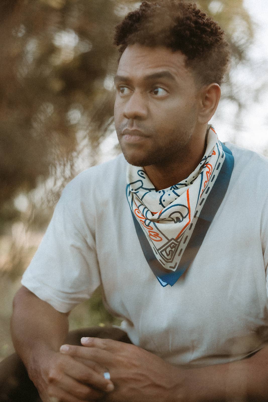 Organic Cotton Bandana • Grab The Horns • Cream Navy & Bright Orange