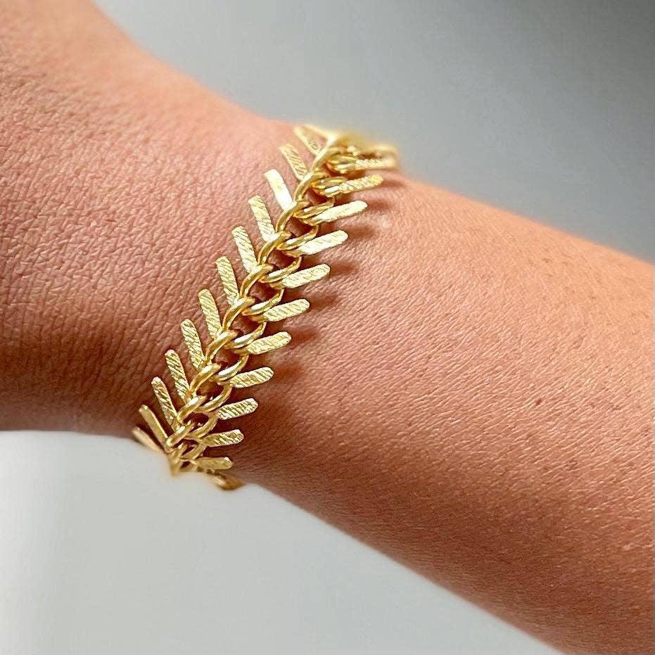 Fish Bone Chain Bracelet Plated Gold