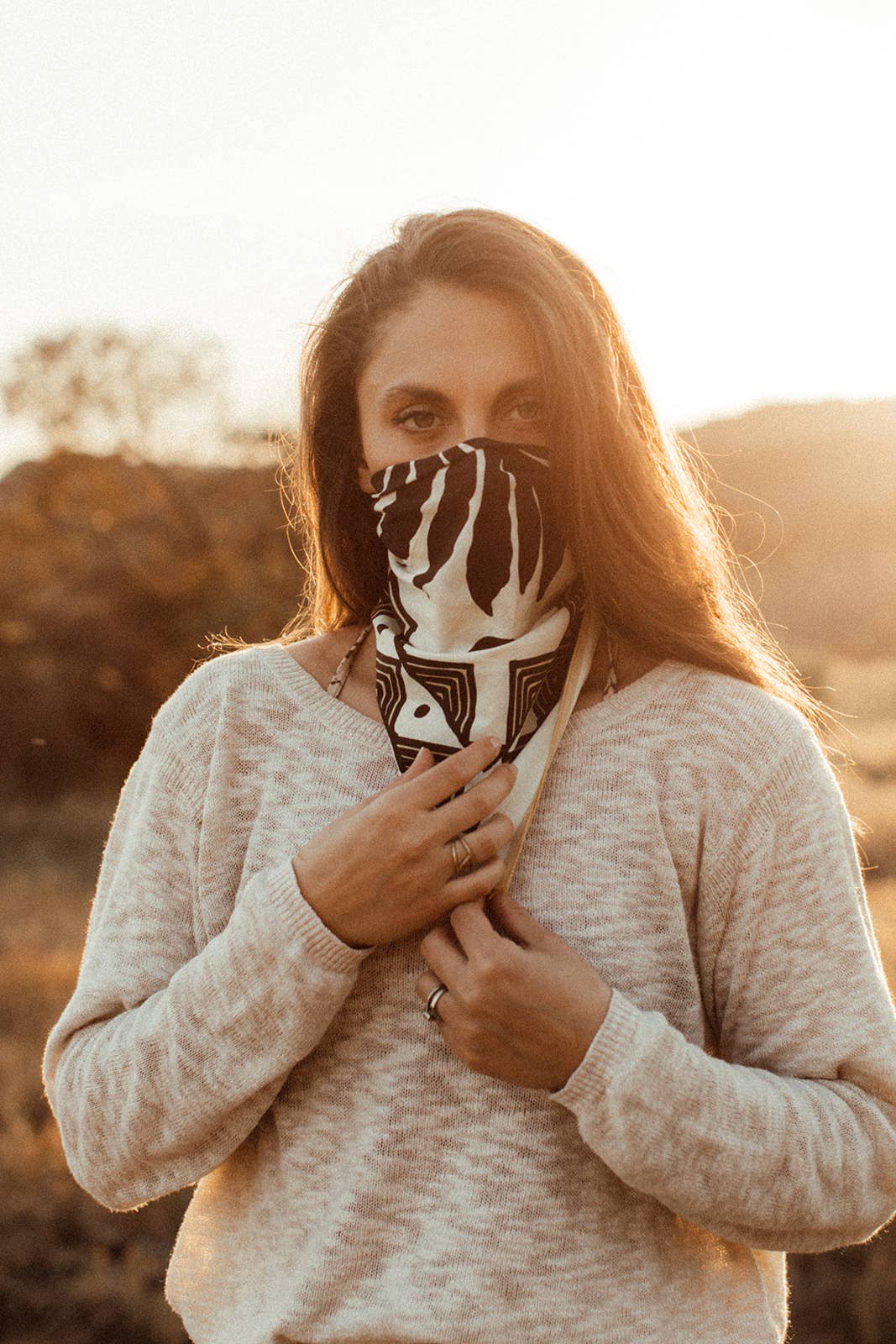 Organic Cotton Bandana • The Bloom • Black & Cream