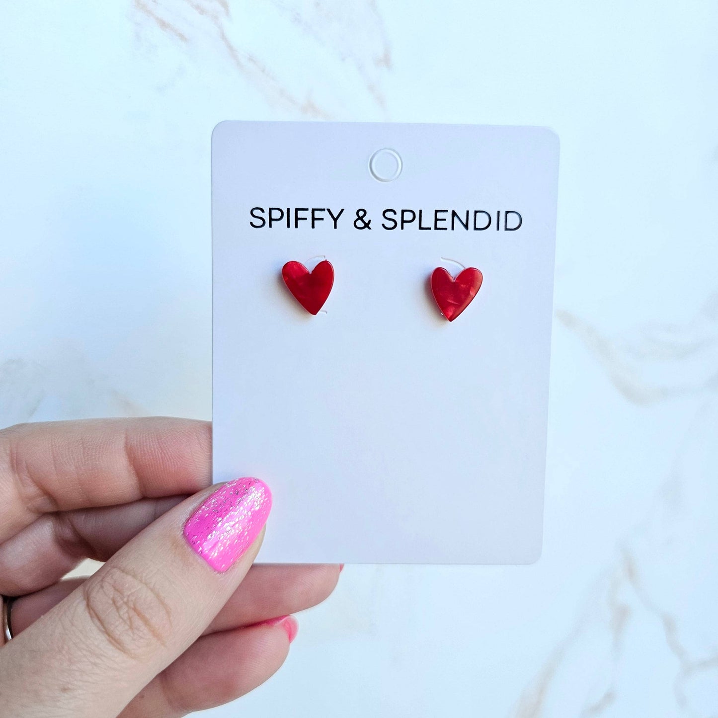 Hand Drawn Heart Stud Earrings • Red