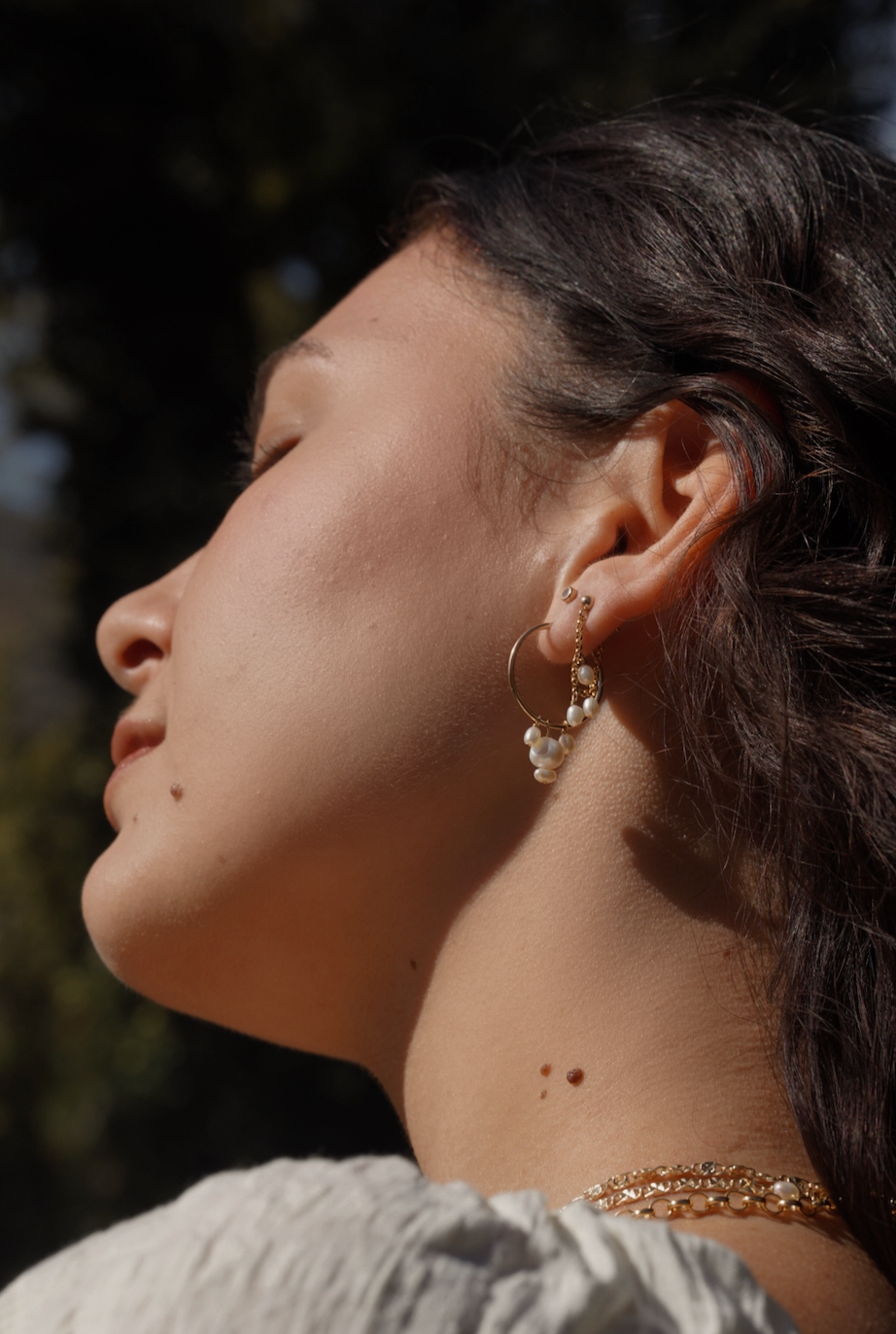 Angelina Pearl Hoops • 14K Gold Fill