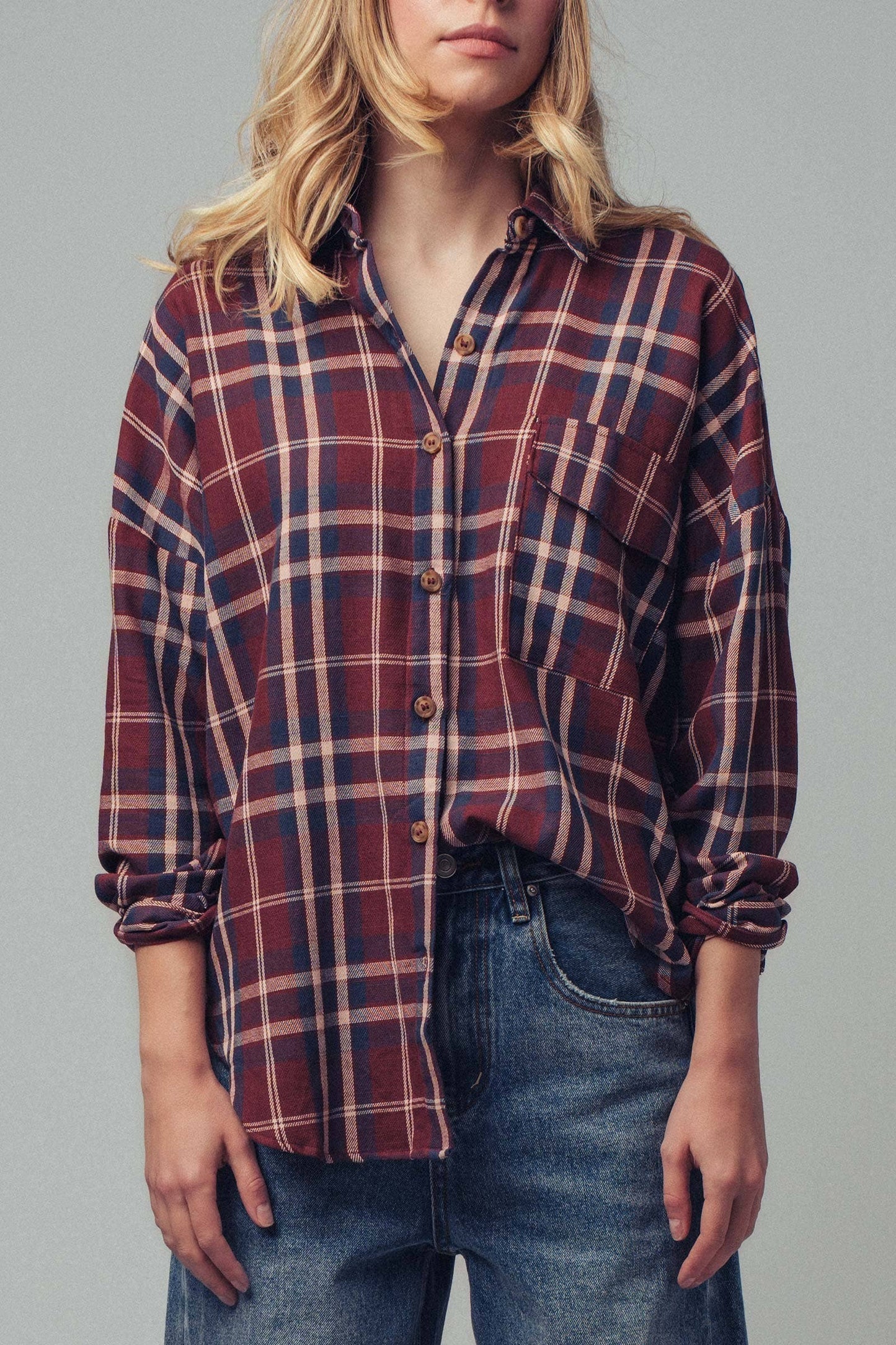 Classic Oversized Cotton Flannel • Burgundy Plaid