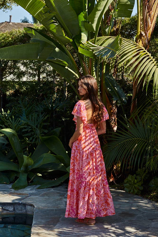 Floral Sweetheart Maxi Dress • Orange & Pink