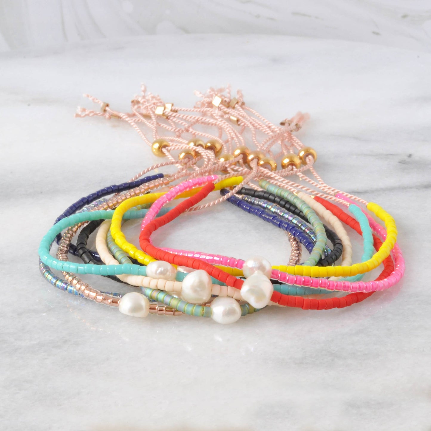Pearl Accent Beaded String Bracelets • Pick Your Color