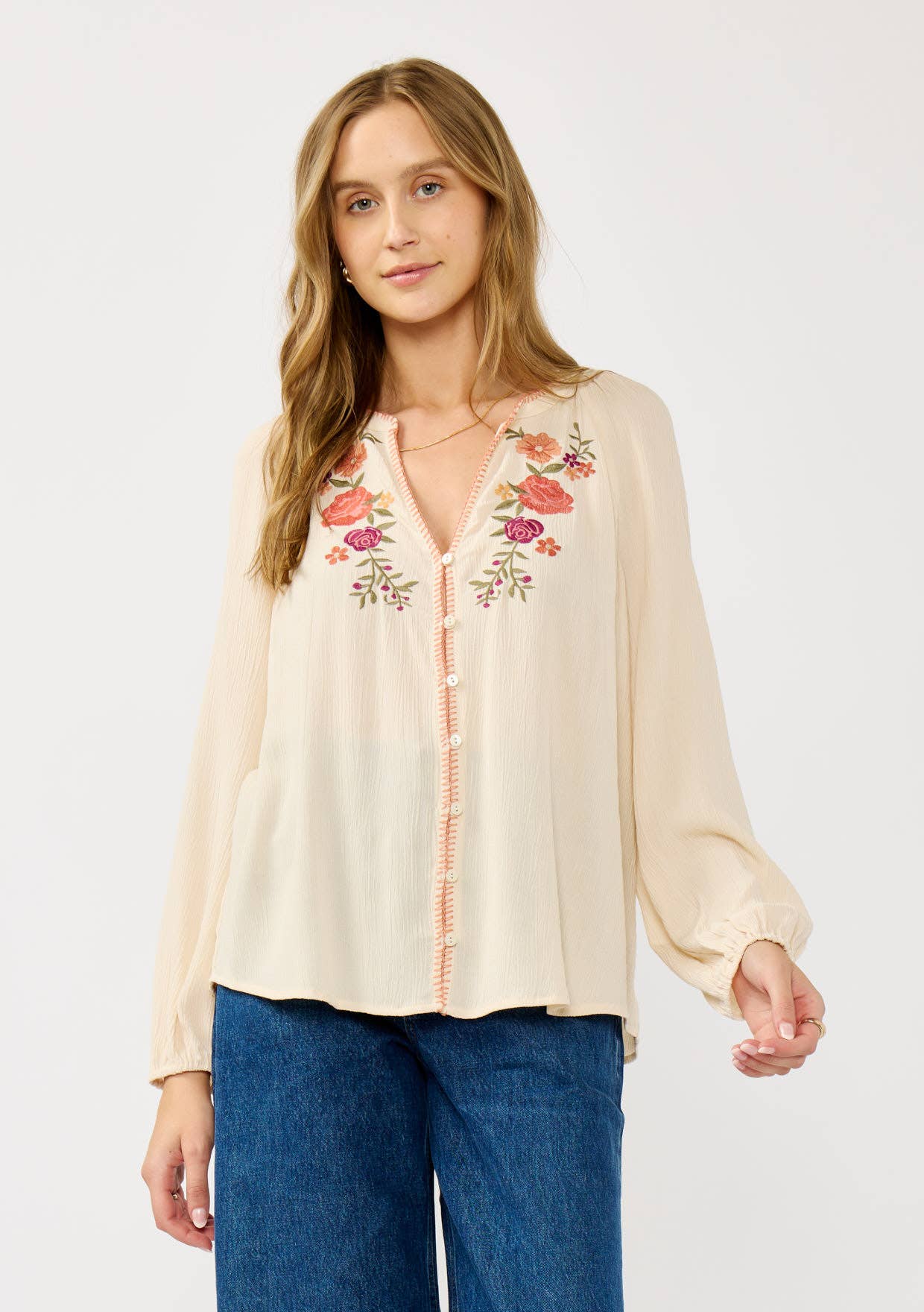 Floral Embroidered Gauze Blouse • Tea Dye