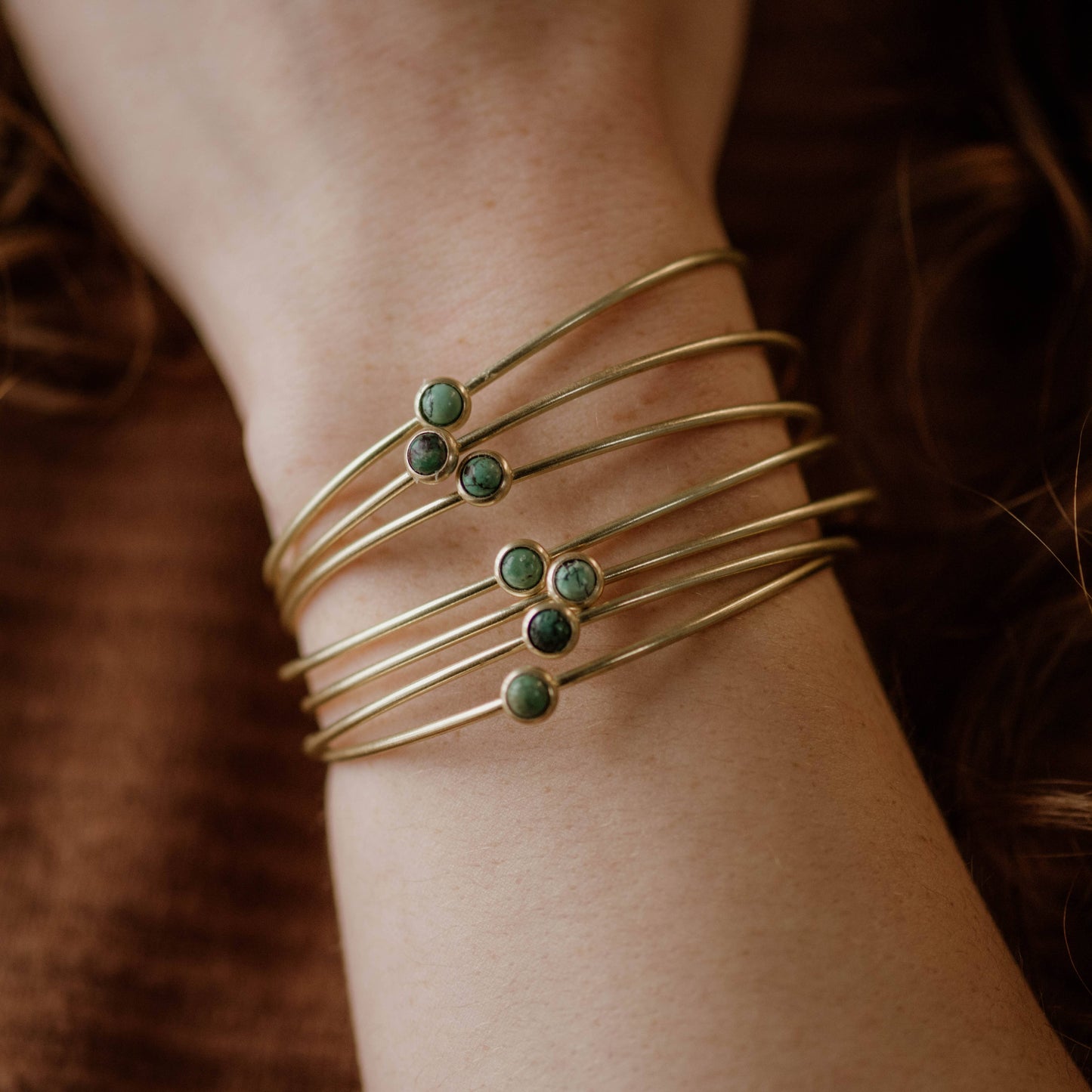 Common Form • Hyalite Stacker Cuff Bracelet • Brass & Turquoise
