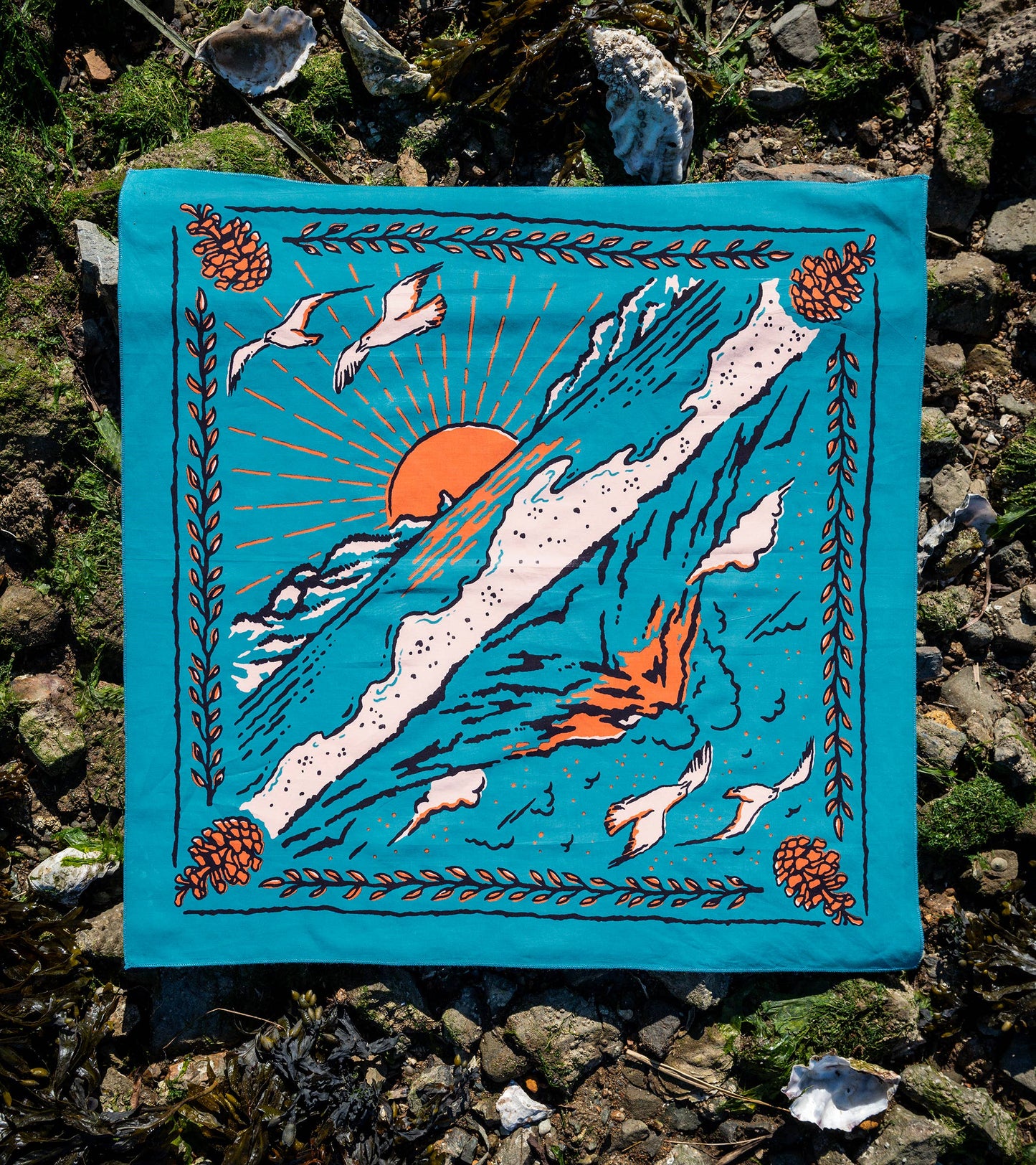 Cotton Bandana • Volcano & Sea • Teal
