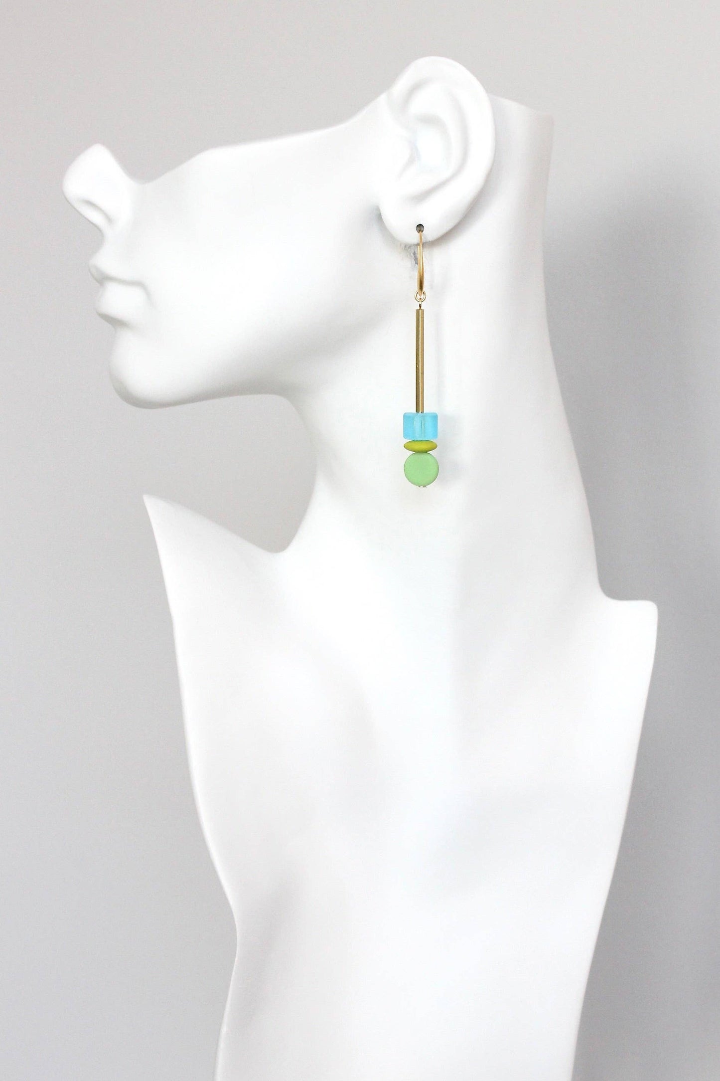 Glass Bead Earrings Matte Blue & Green