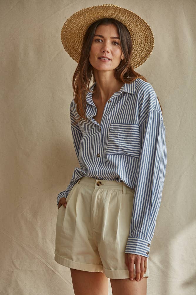 Vincent Stripe Button Down Blouse • Blue & White