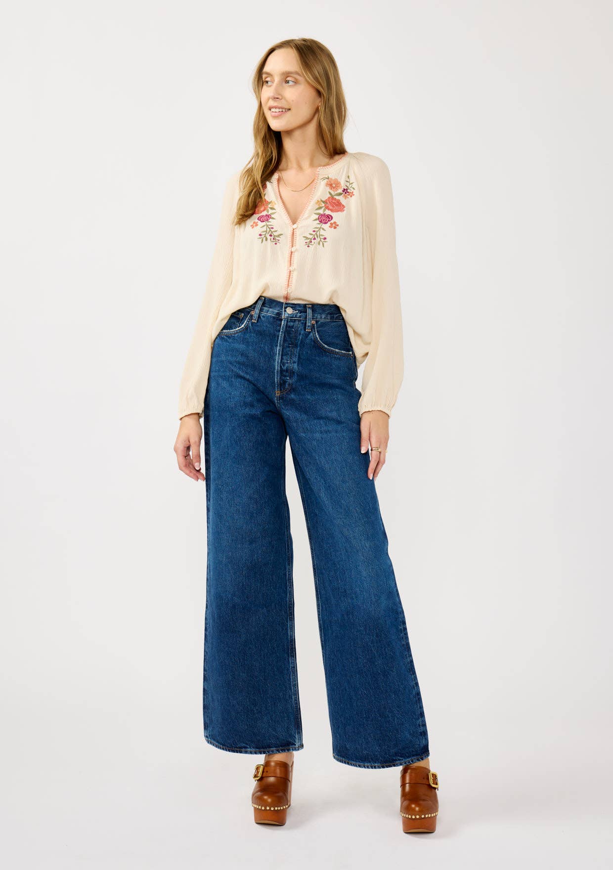 Floral Embroidered Gauze Blouse • Tea Dye