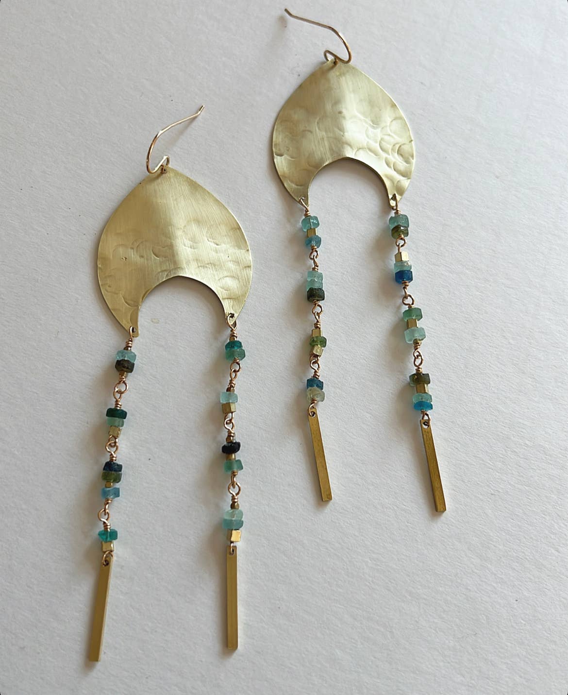 Lunasol Big Textured Brass Earrings w/ Roman Glass Beads