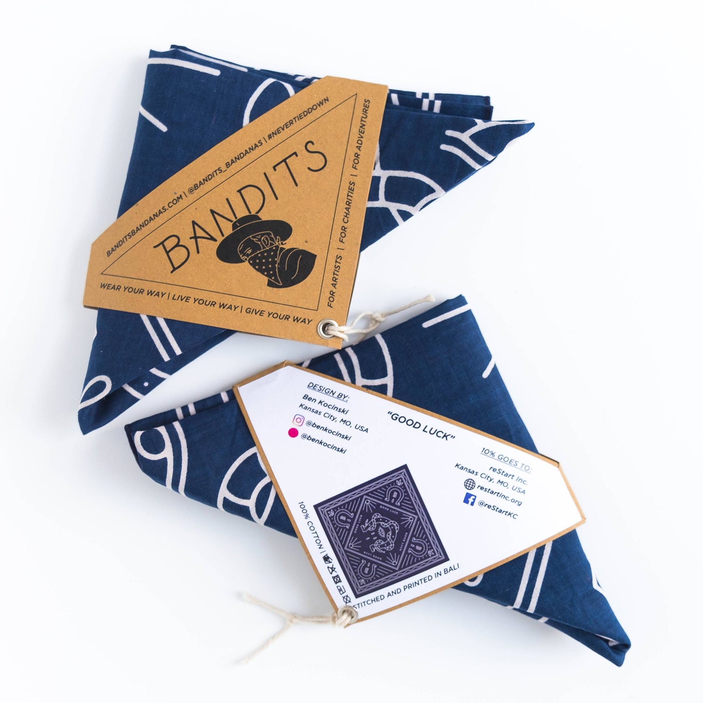 Organic Cotton Bandana • Good Luck Navy Blue