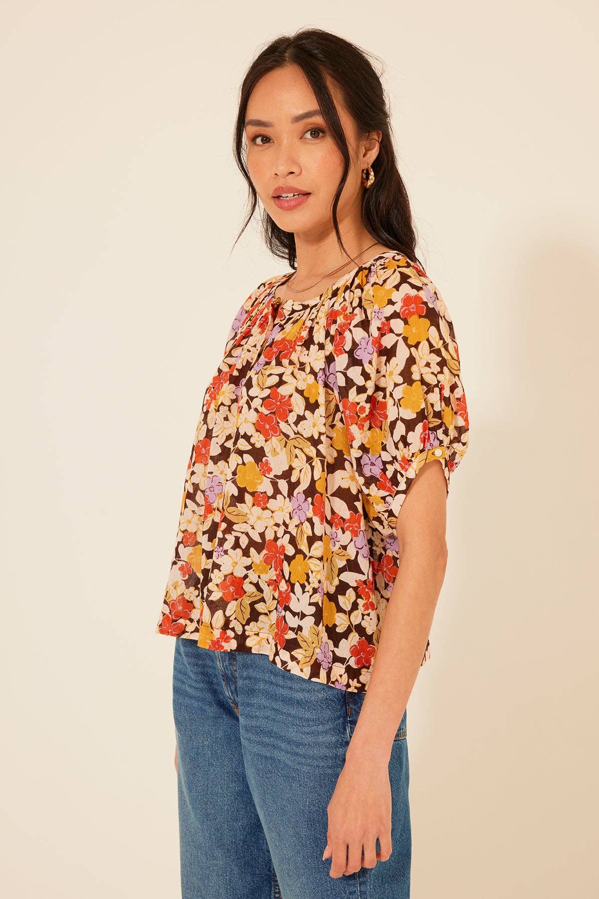 Pavia Top • Floral Cream Brown