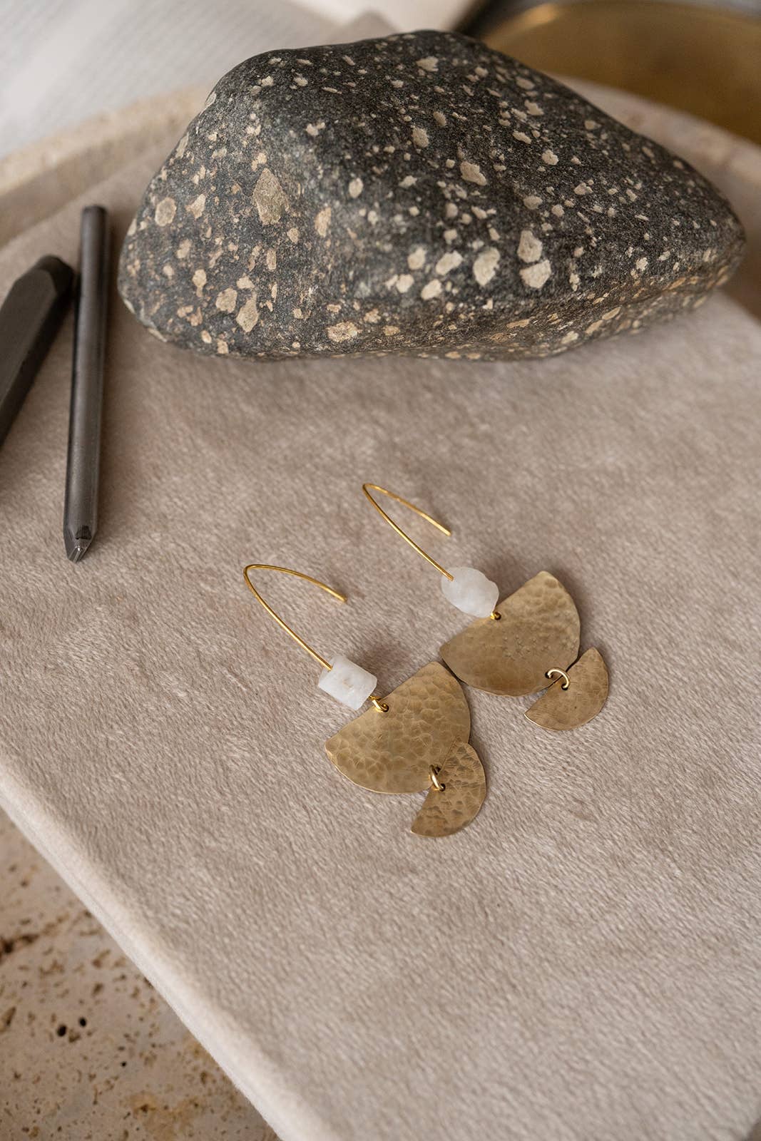Nomad Gemstone Earrings • Brass & Moonstone
