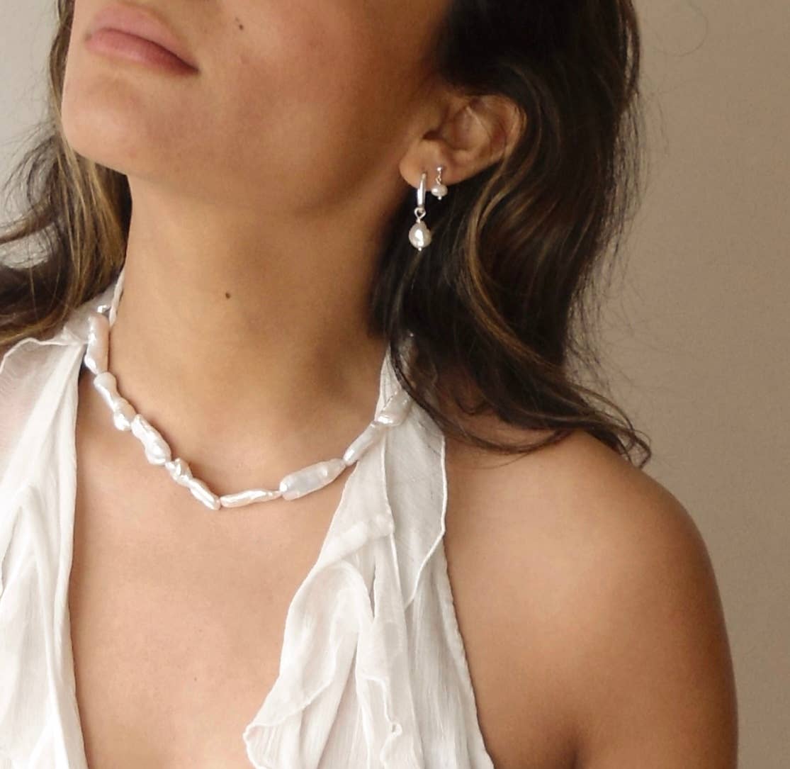 Stevie Pearl Dangle Post Earrings • Sterling Silver