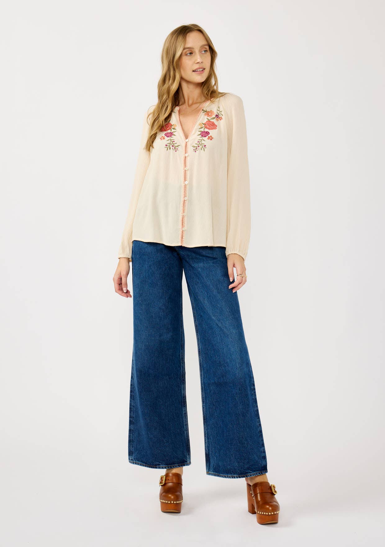 Floral Embroidered Gauze Blouse • Tea Dye