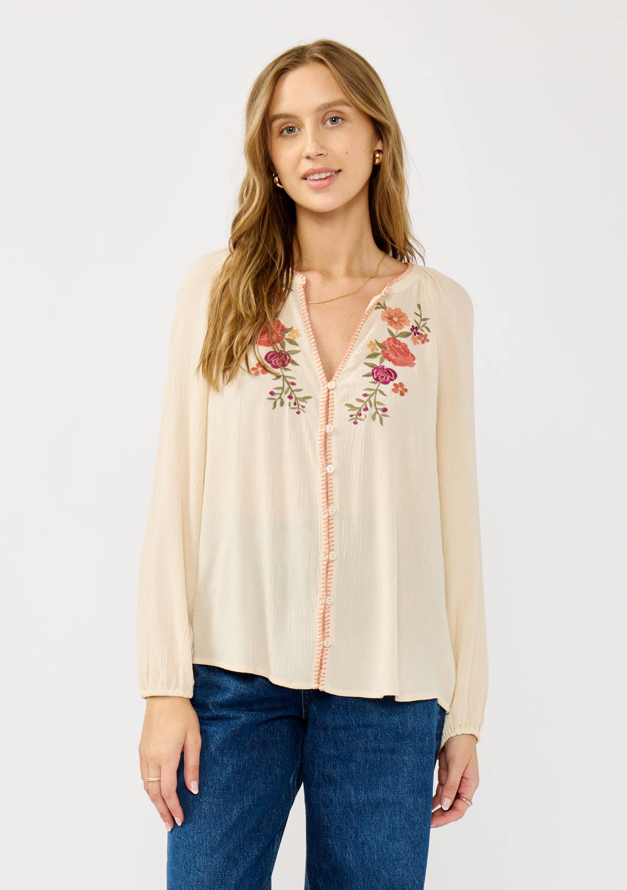 Floral Embroidered Gauze Blouse • Tea Dye