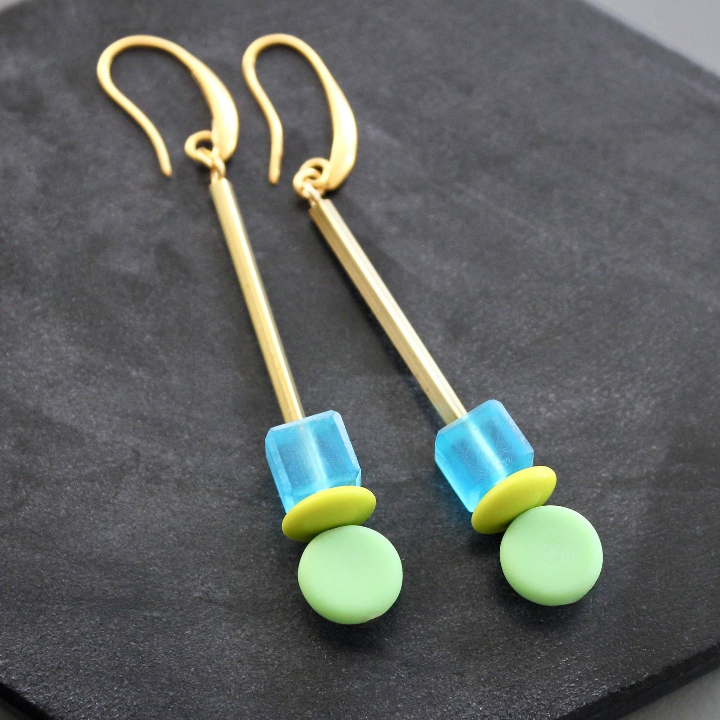 Glass Bead Earrings Matte Blue & Green