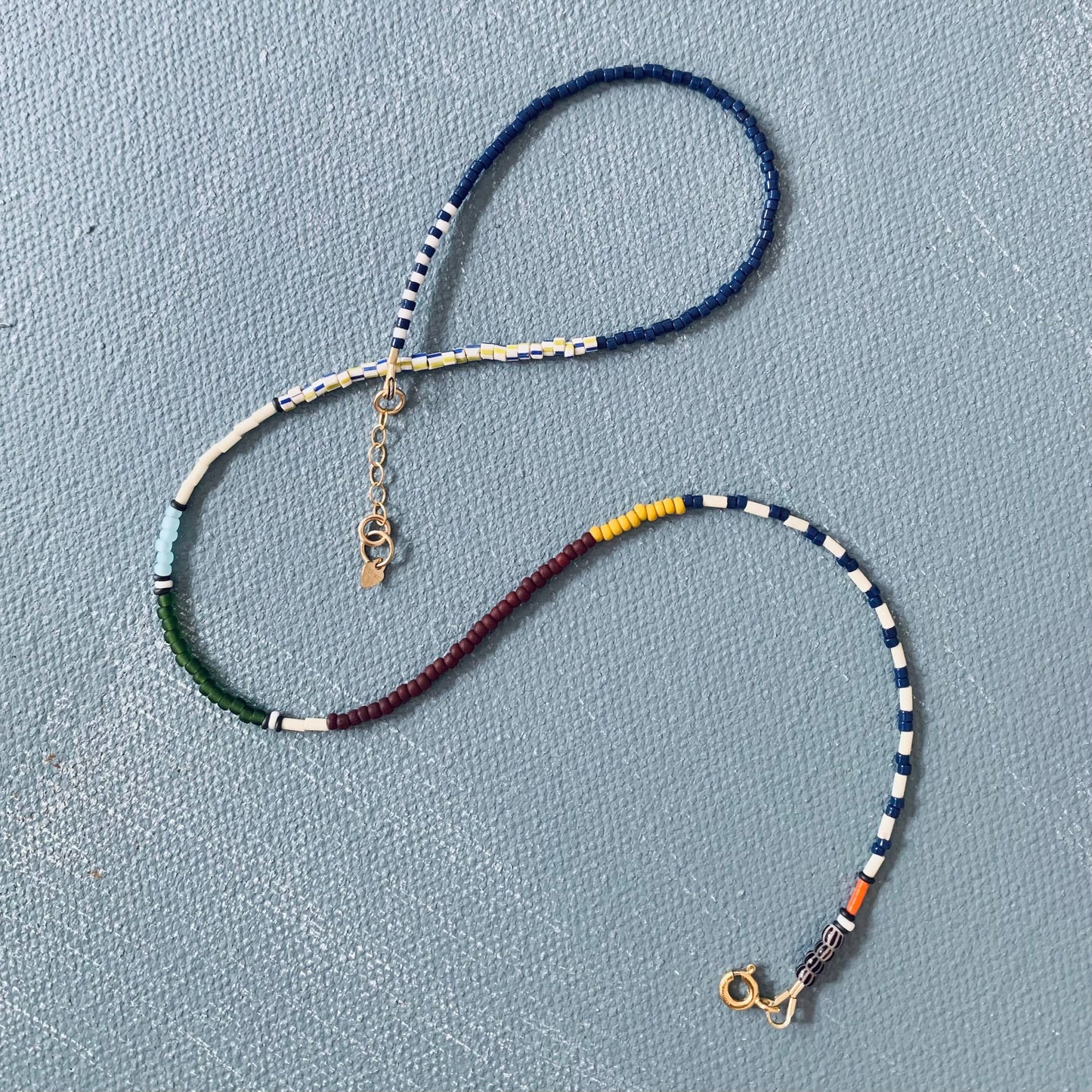 Alice Rice • Mosaic Beaded Choker Necklace• Navy & Olive