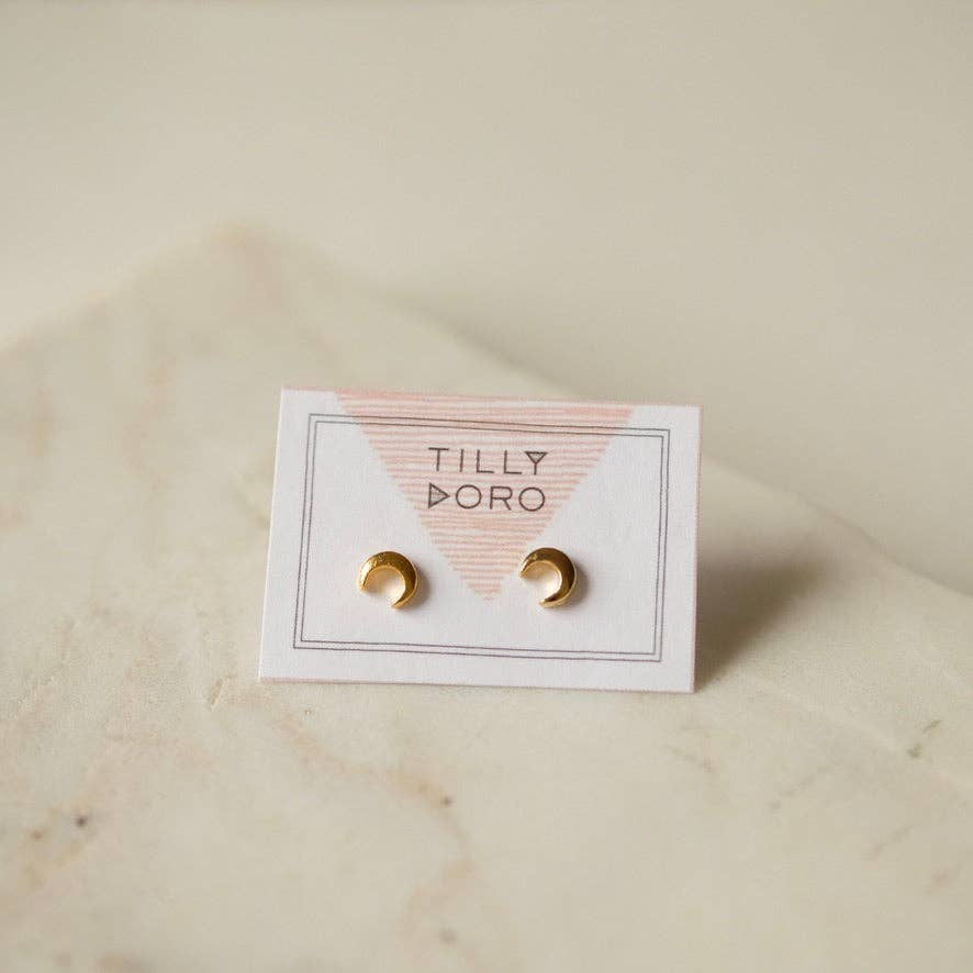 Small Crescent Stud Earrings Gold