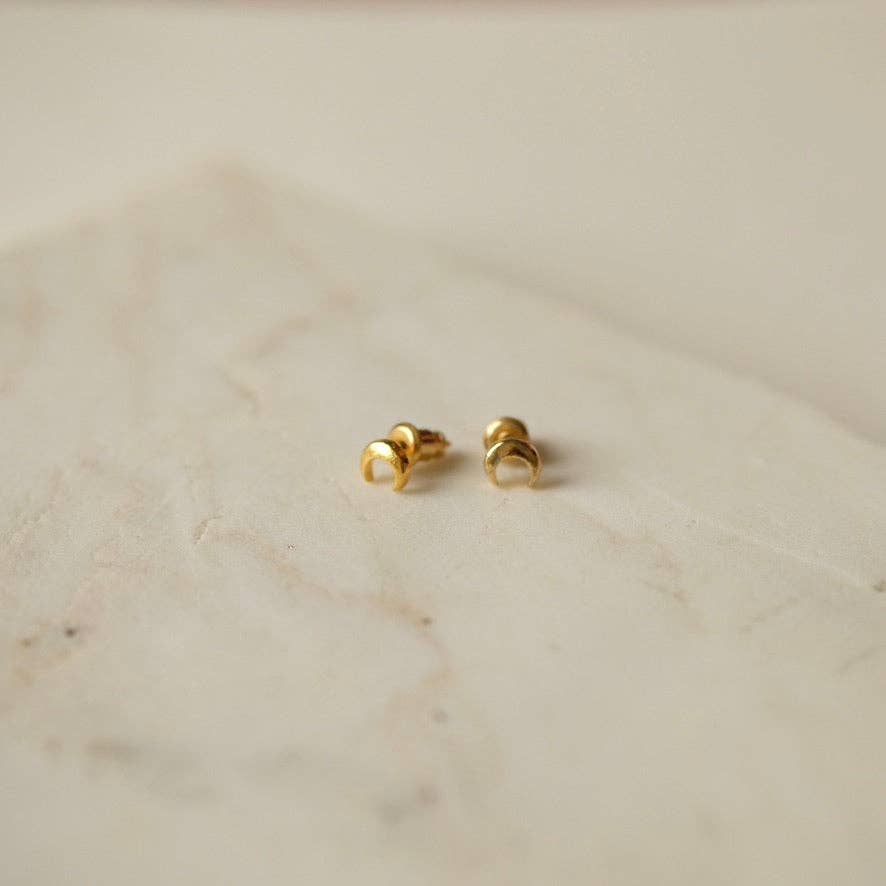 Small Crescent Stud Earrings Gold