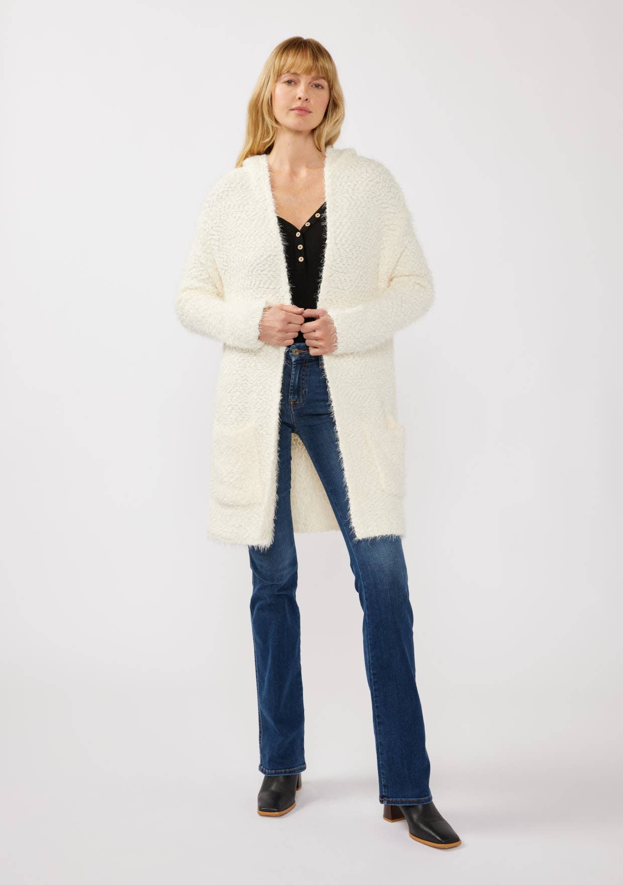Fuzzy Hooded Cardigan • Ivory