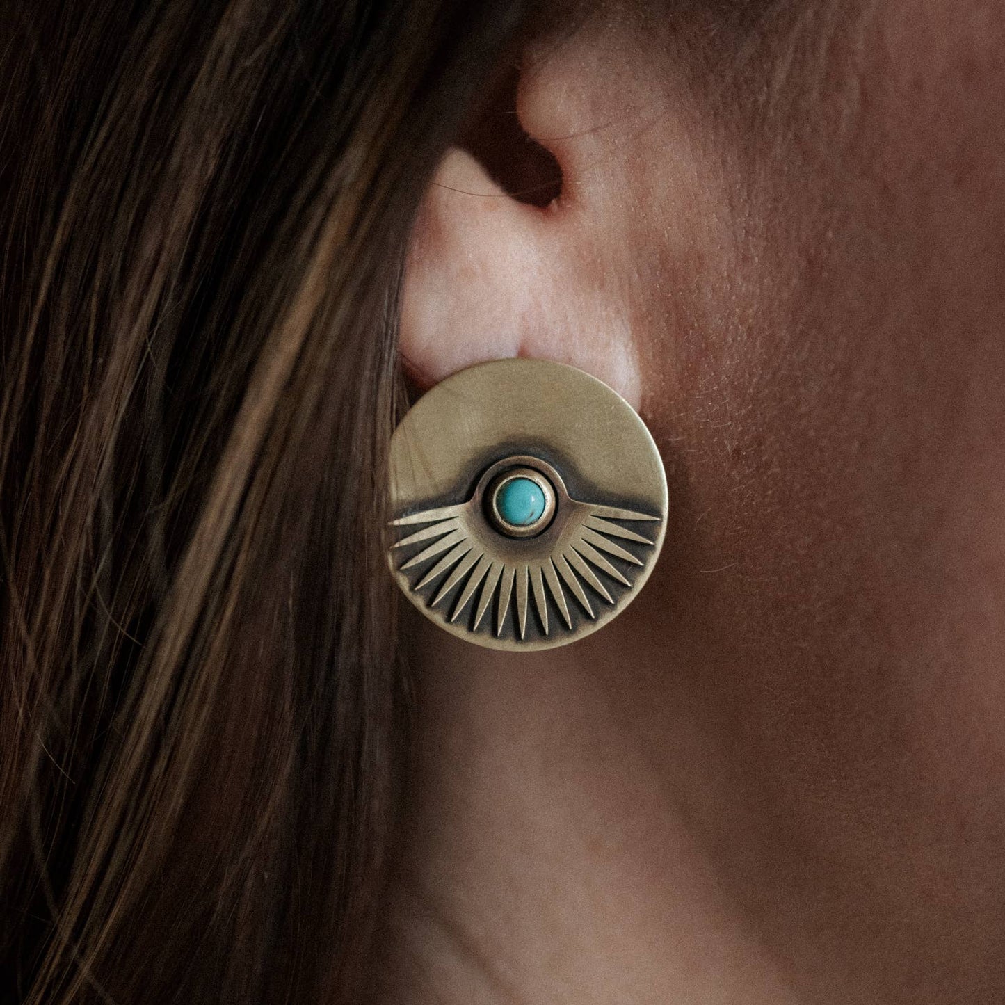 Common Form • Yarrow Stud Earrings • Brass & Turquoise