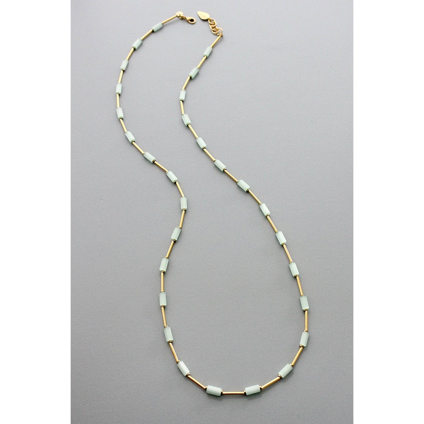 Long Beaded Necklace Mint & Brass