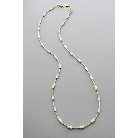 Long Beaded Necklace Mint & Brass
