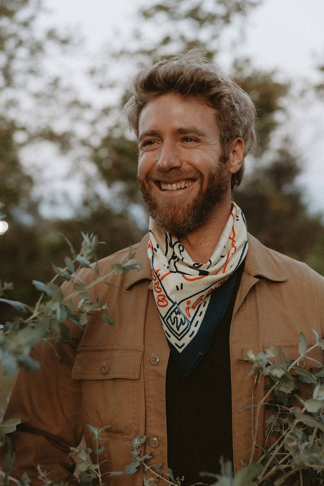 Organic Cotton Bandana • Grab The Horns • Cream Navy & Bright Orange
