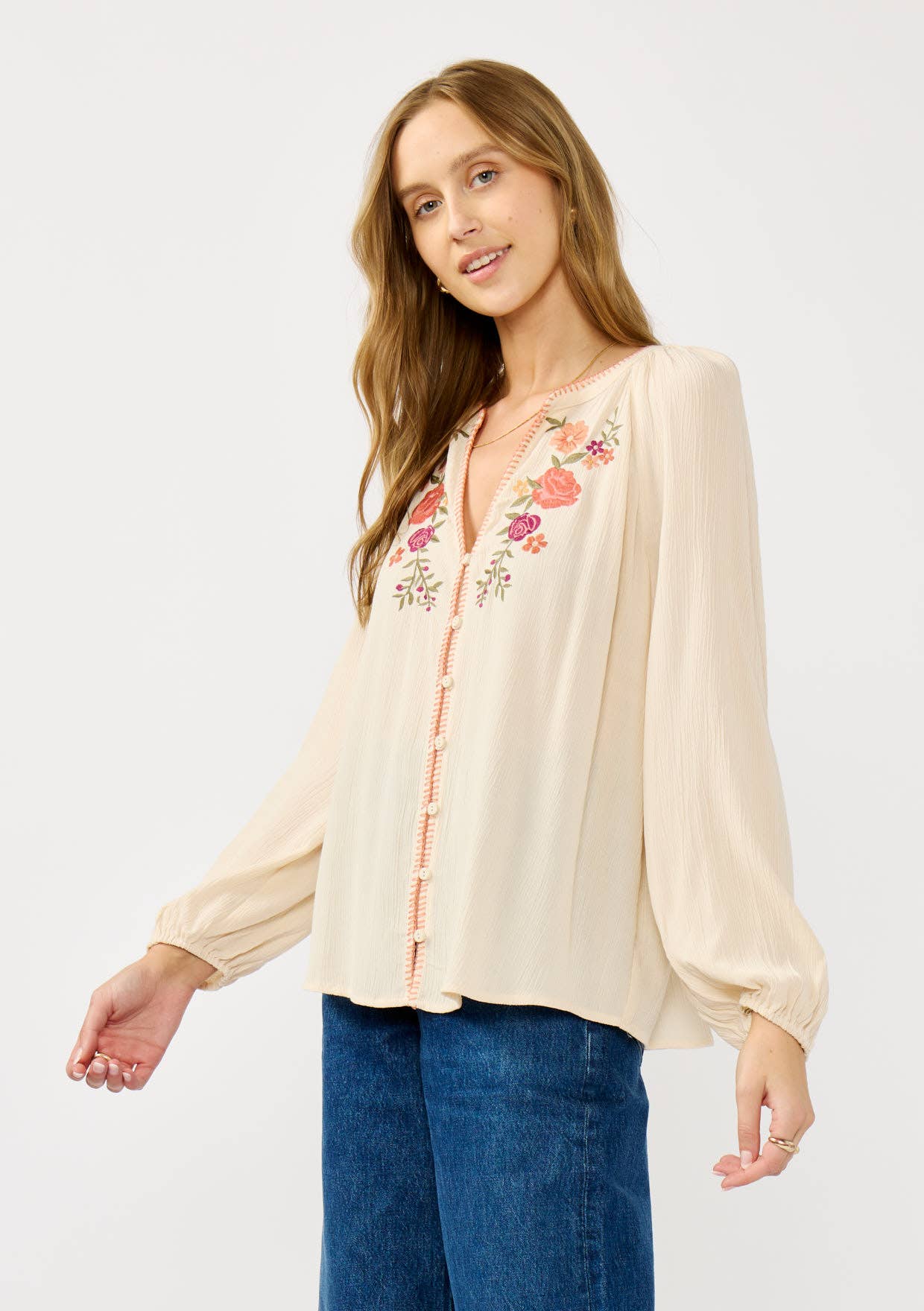 Floral Embroidered Gauze Blouse • Tea Dye