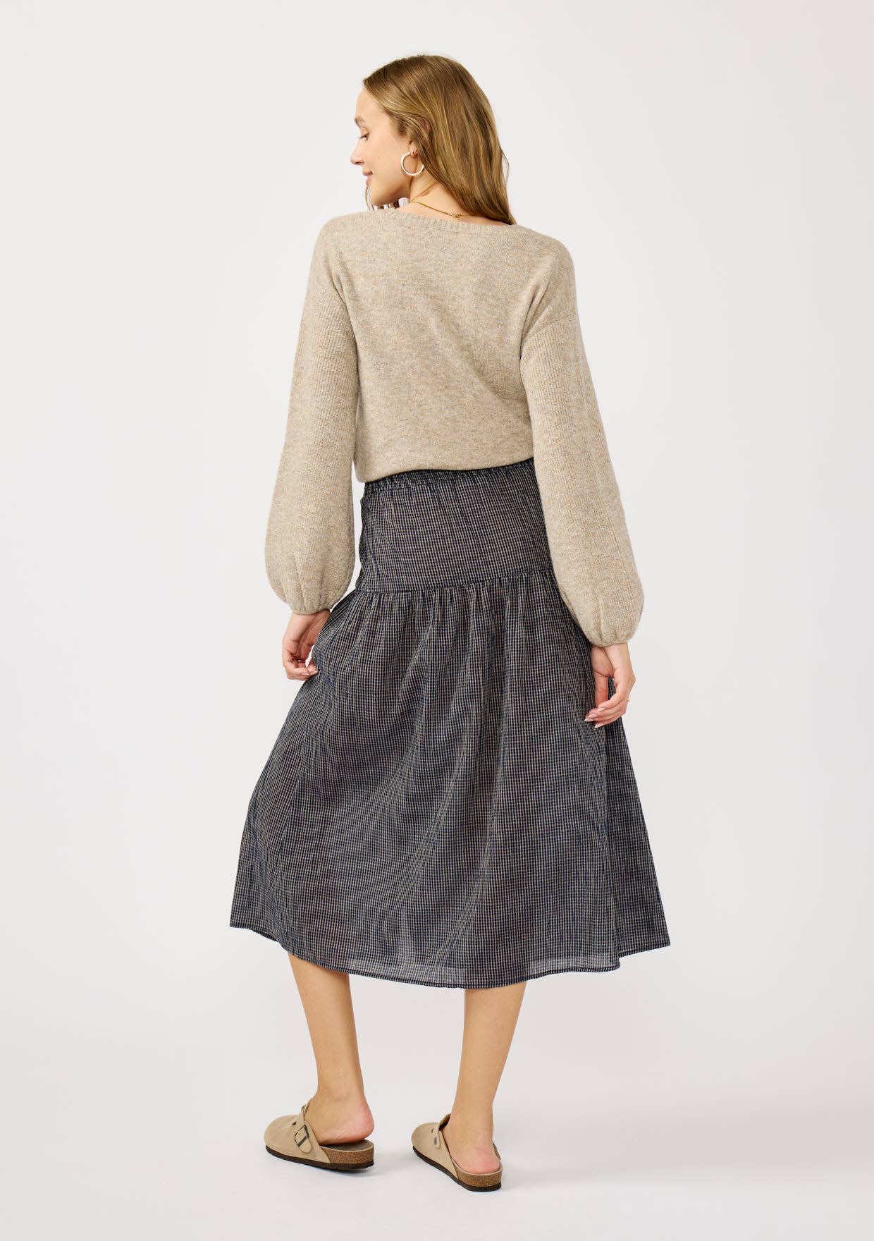 Checkered Button Down Skirt • Navy & Taupe
