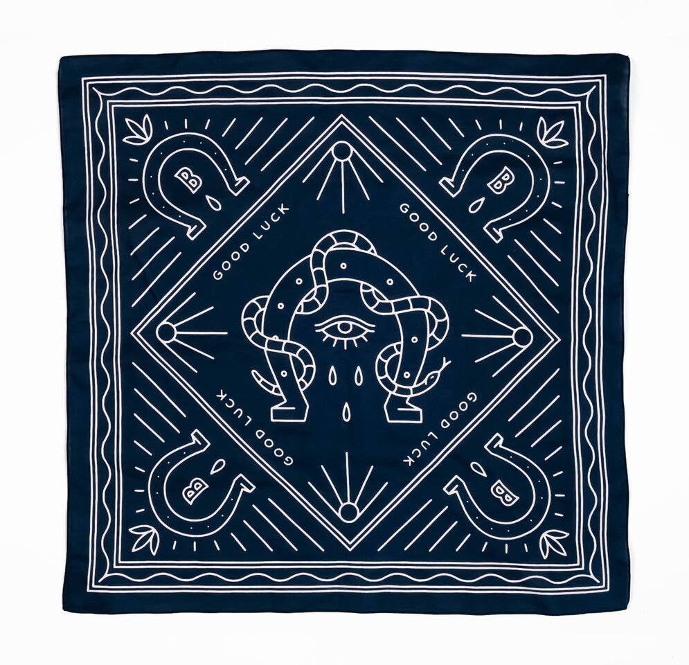 Organic Cotton Bandana • Good Luck Navy Blue