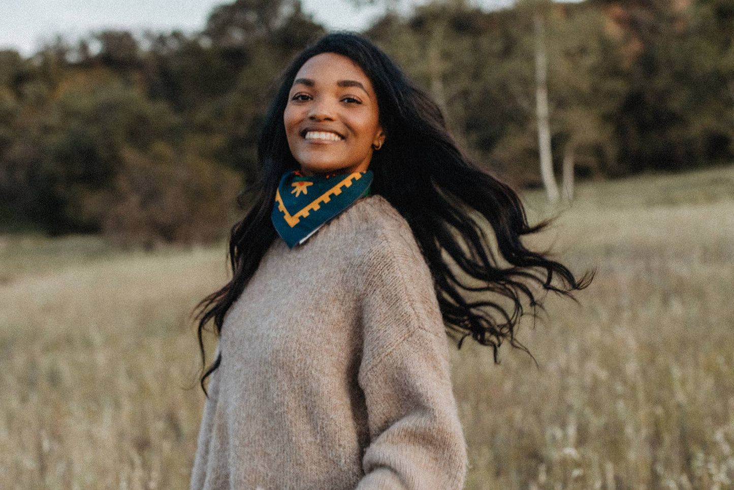Organic Cotton Bandana • Endless Bloom • Navy & Orange