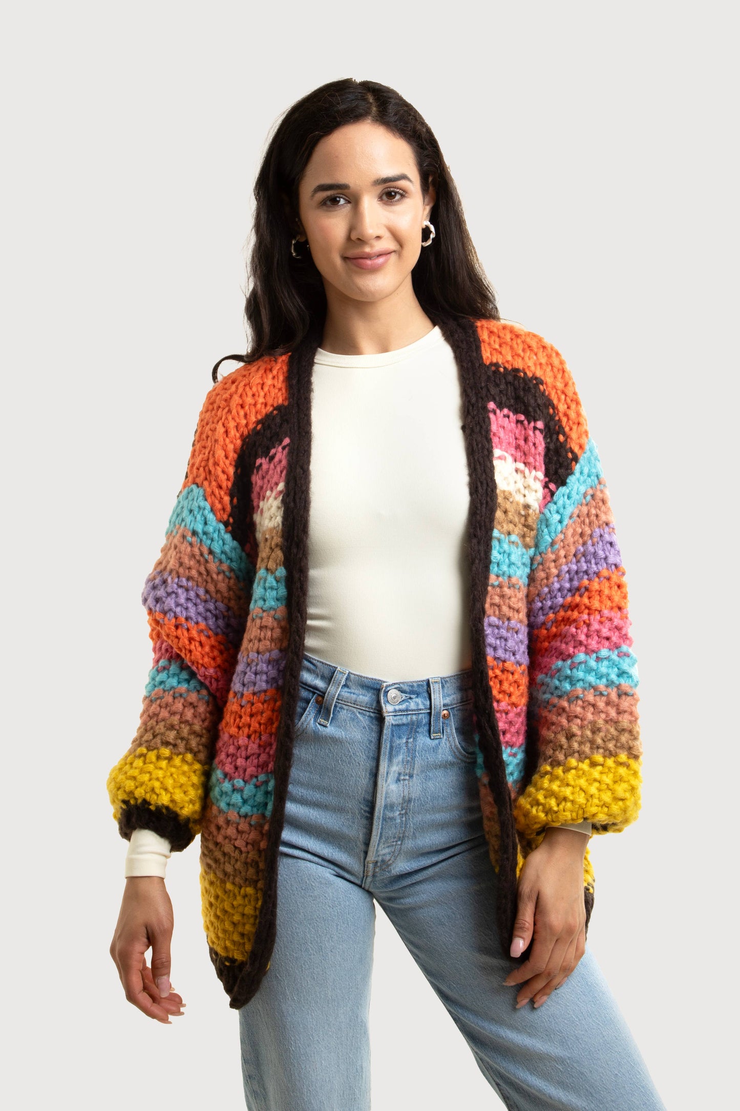 Saachi • Colorful Striped Knit Cardigan • Black Trim